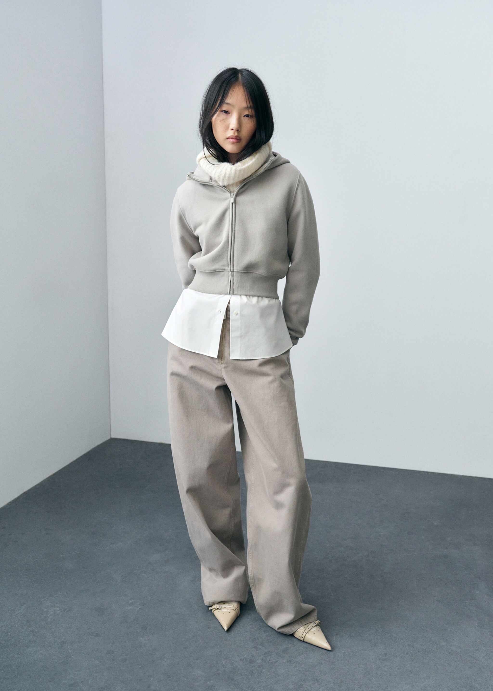 Cropped sweatshirt hoodie - General plane, Grey. Ref: 87083293-00.