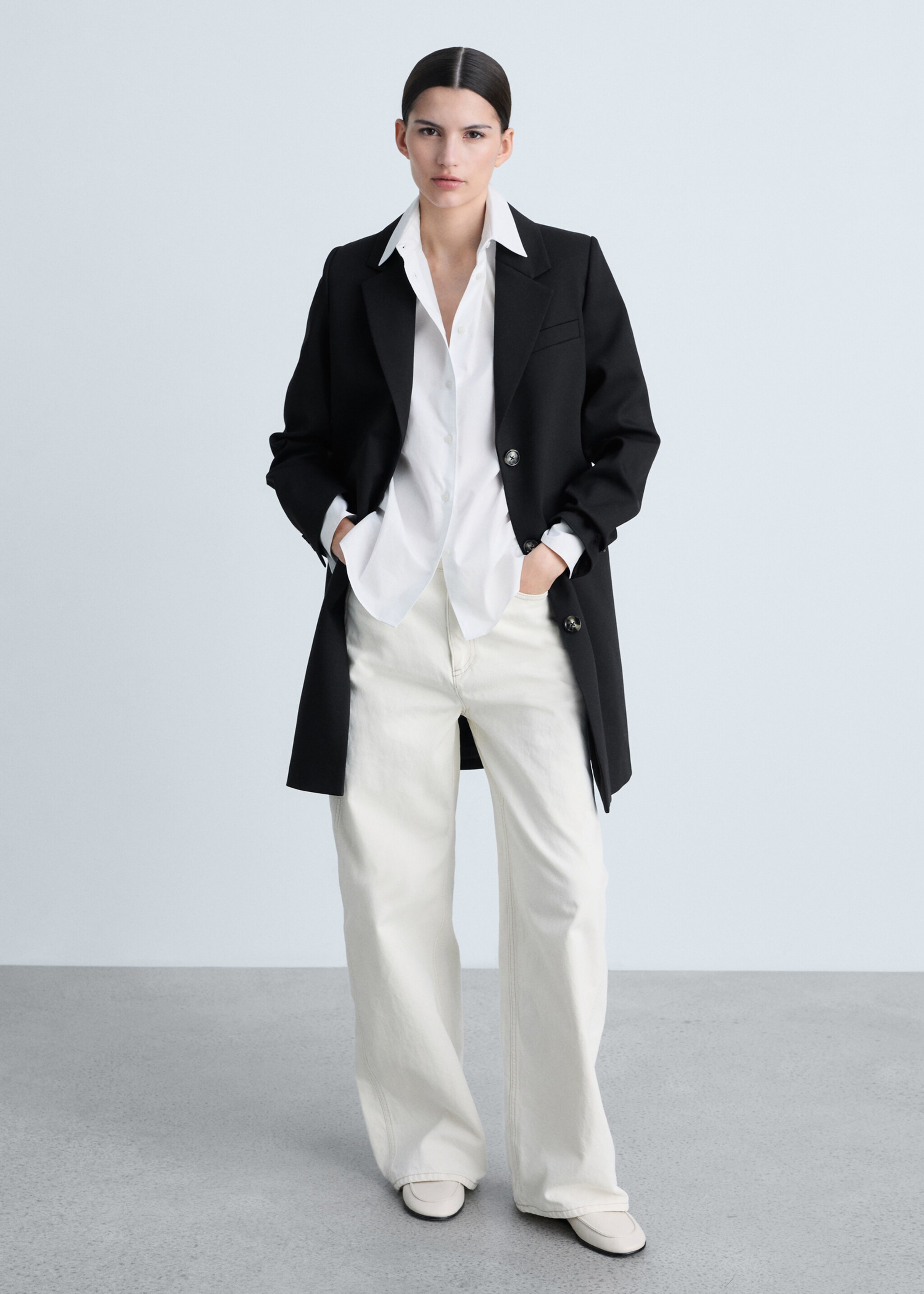 Cotton midi-coat with buttons - General plane, Black. Ref: 87084062-00.