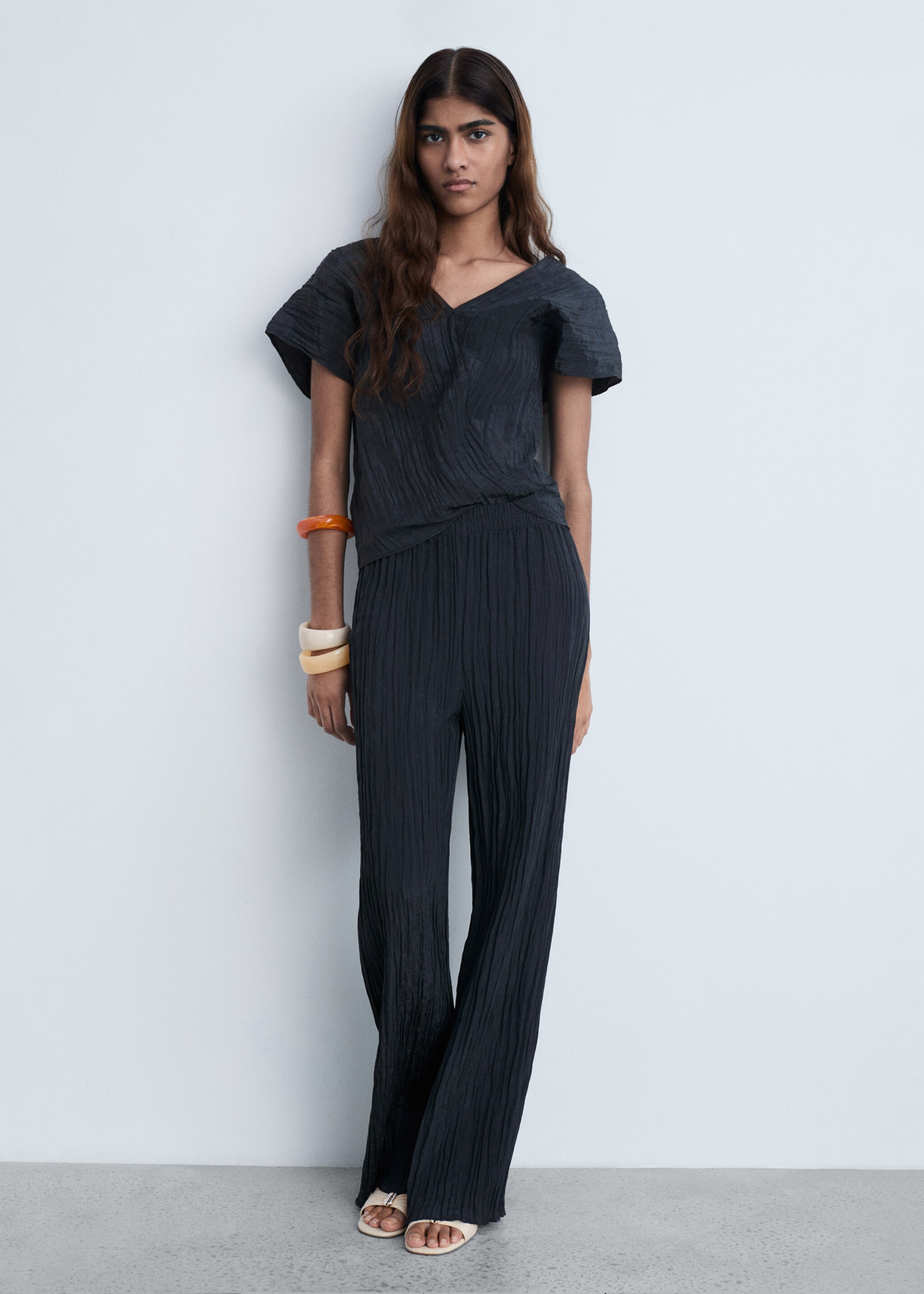 Pleated straight trousers - General plane, Blue. Ref: 87084064-00.