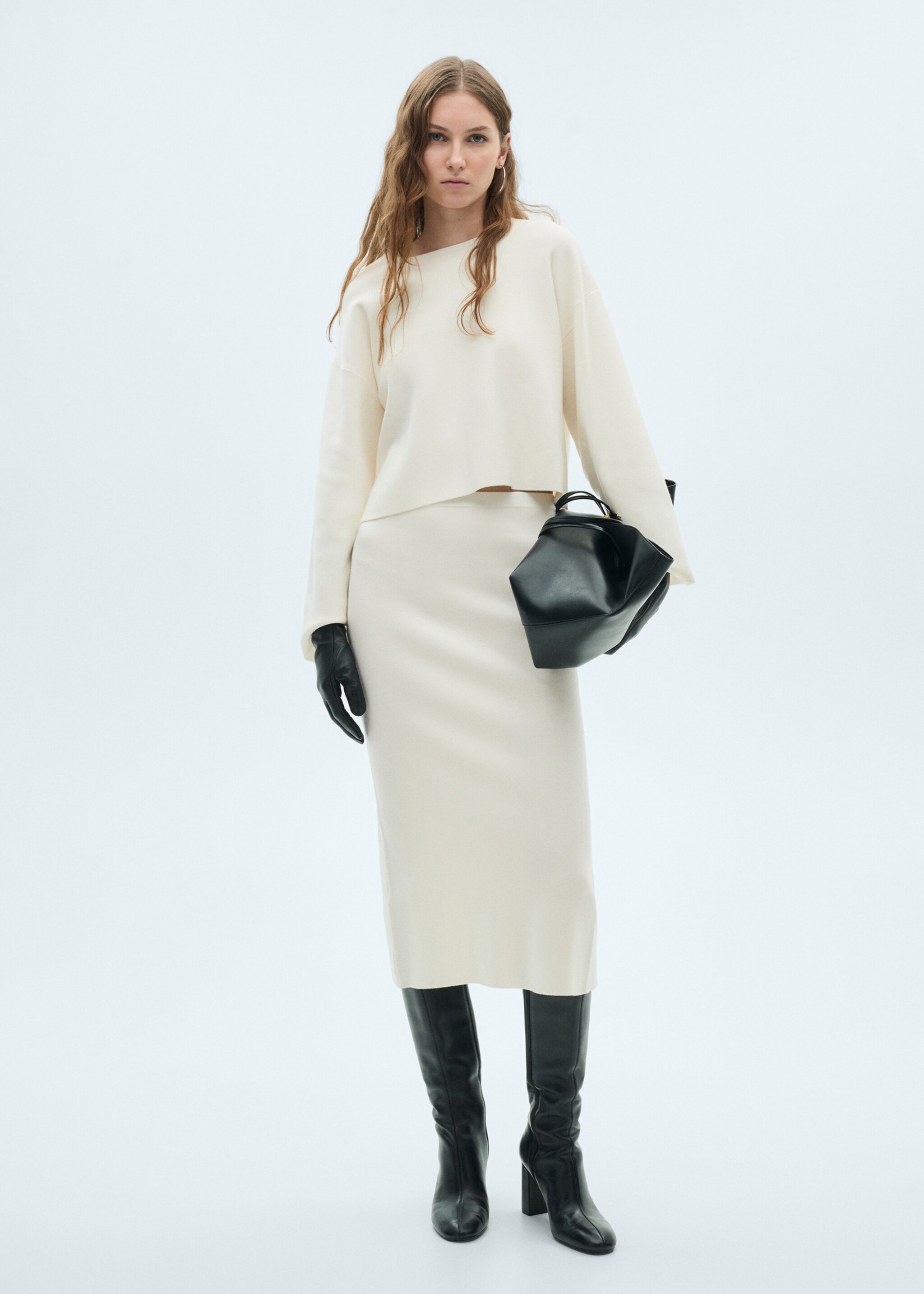 Falda midi punto fino - Plano general, Crudo. Ref: 87084071-00.