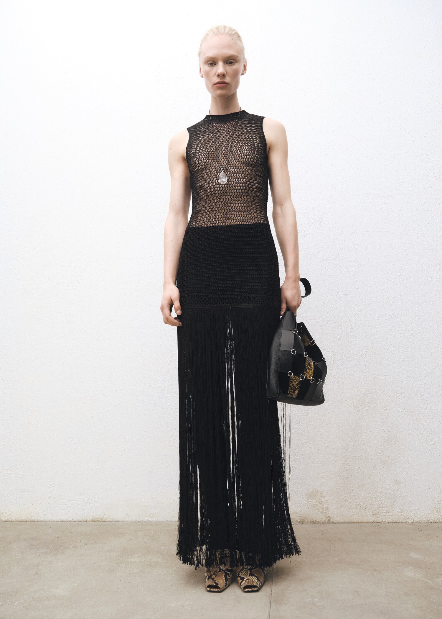 Openwork knit dress with fringes - General plane