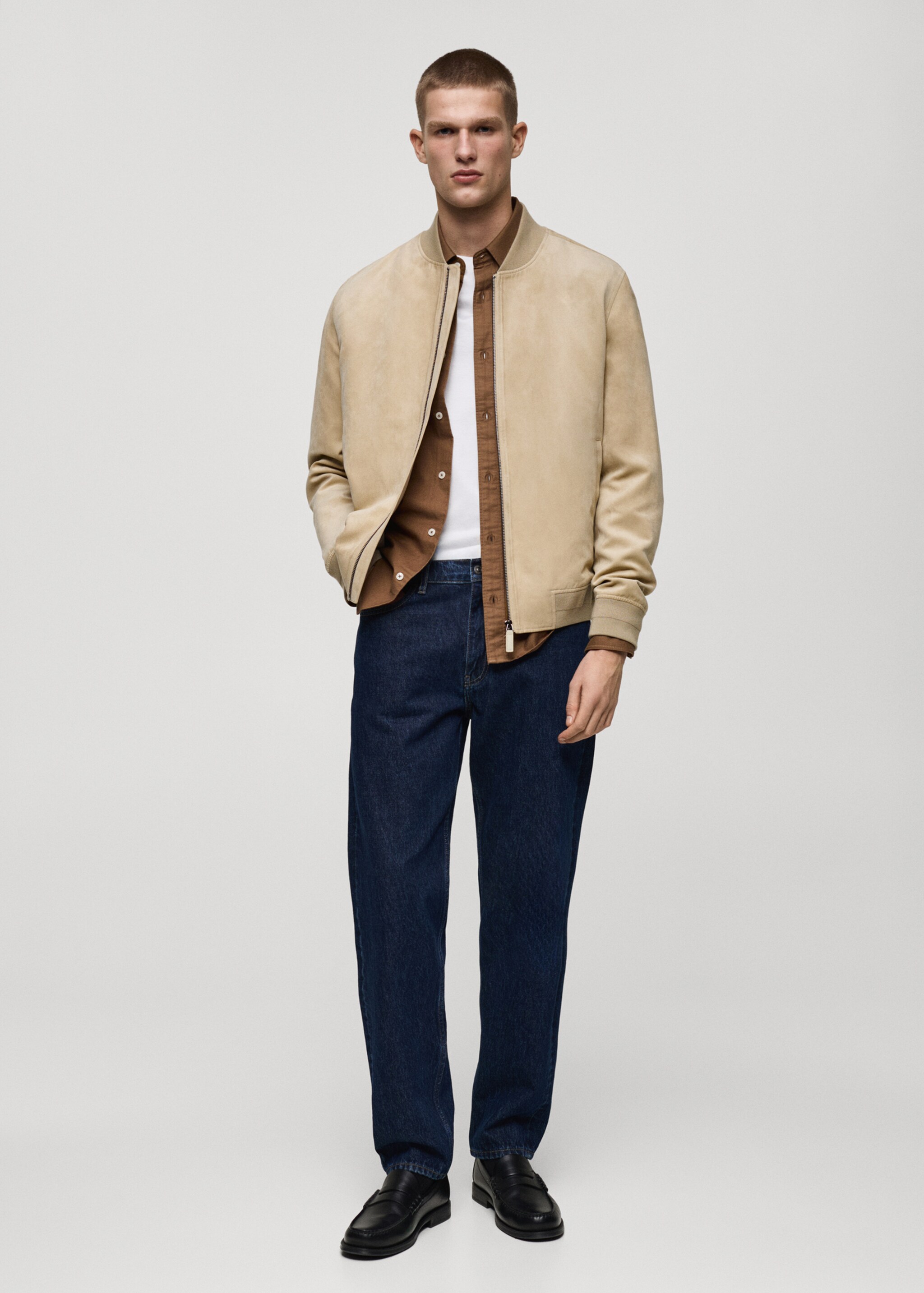 Bomberjacke mit Wildleder-Effekt - Allgemeine Ansicht, Ecru. Ref: 87084386-00.