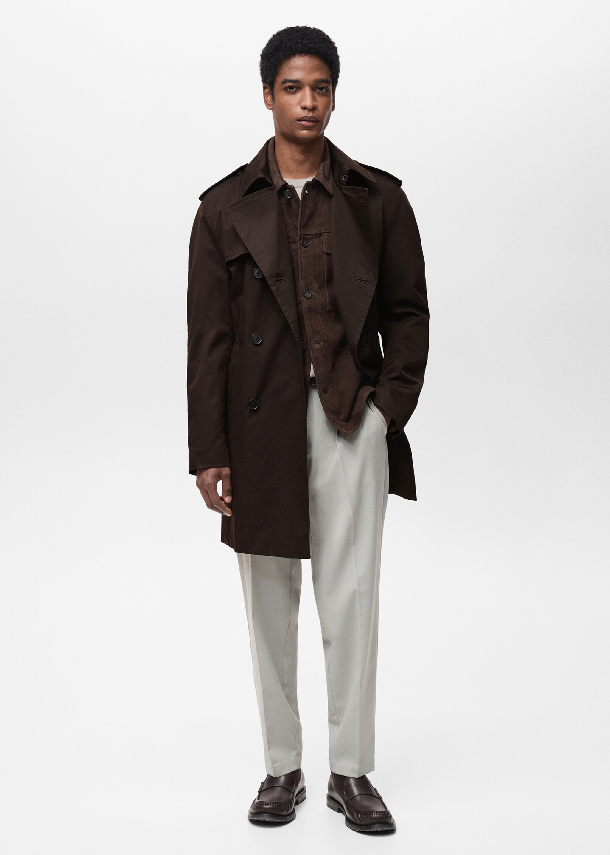 Water-repellent belted trench coat - General plane, Chocolate. Ref: 87084387-00.