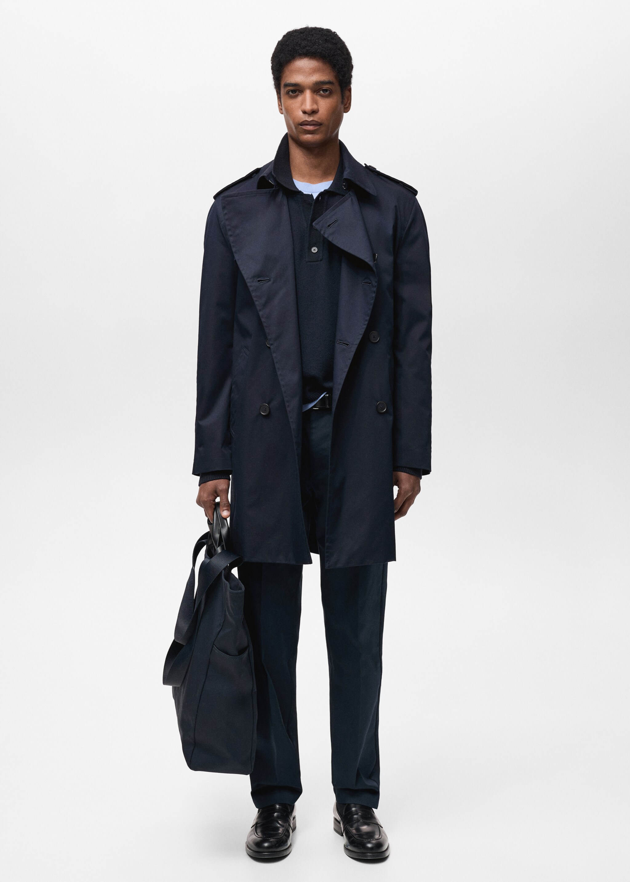 Water-repellent belted trench coat - General plane, Night Blue. Ref: 87084387-00.