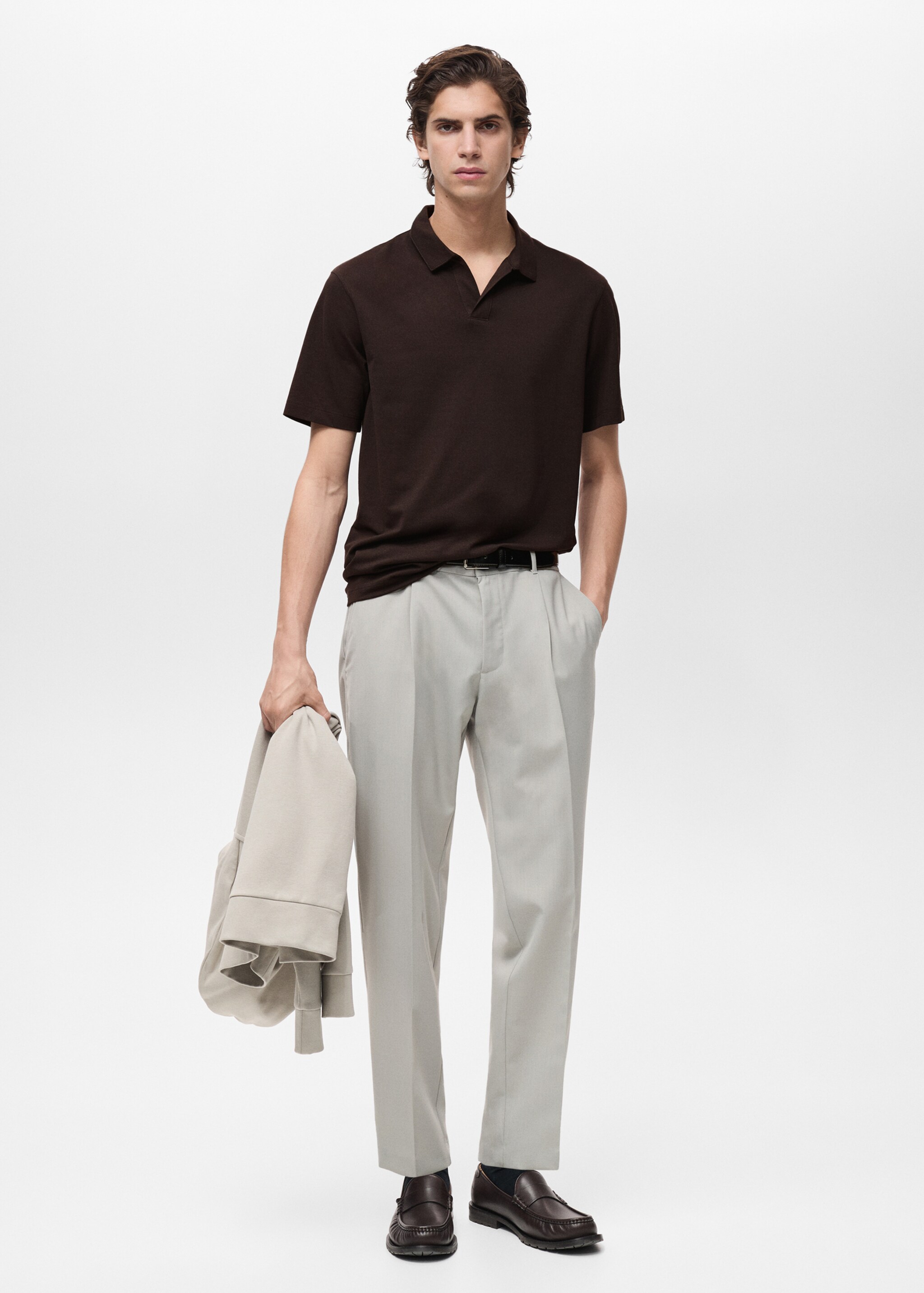 Slim Fit-Poloshirt aus Baumwoll-Piqué - Allgemeine Ansicht, Schokolade. Ref: 87084409-00.