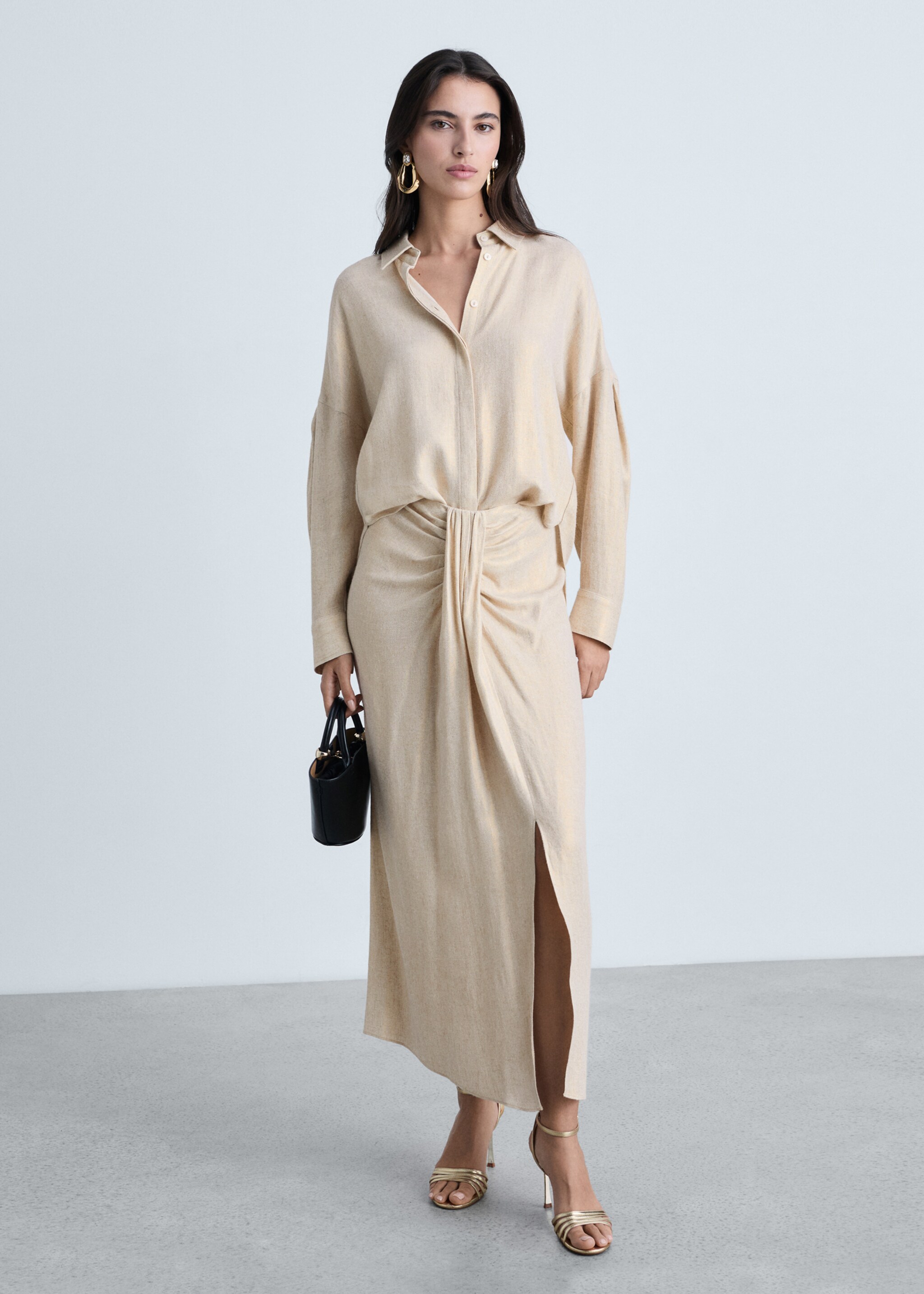 Regular linen-blend shirt - General plane, Gold. Ref: 87084783-00.