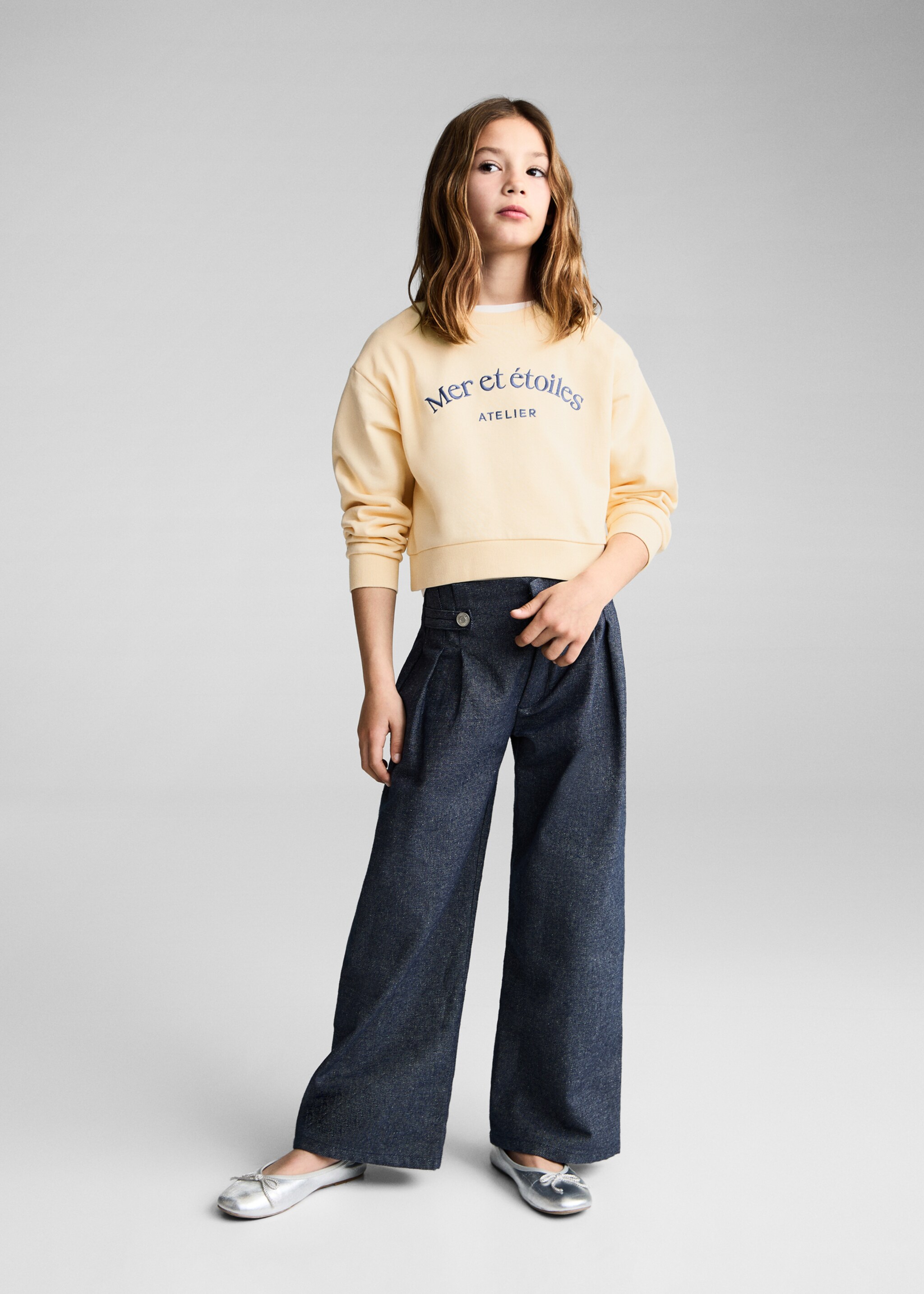 Sweater coton message - Plan général, Jaune. Ref: 87084792-00.