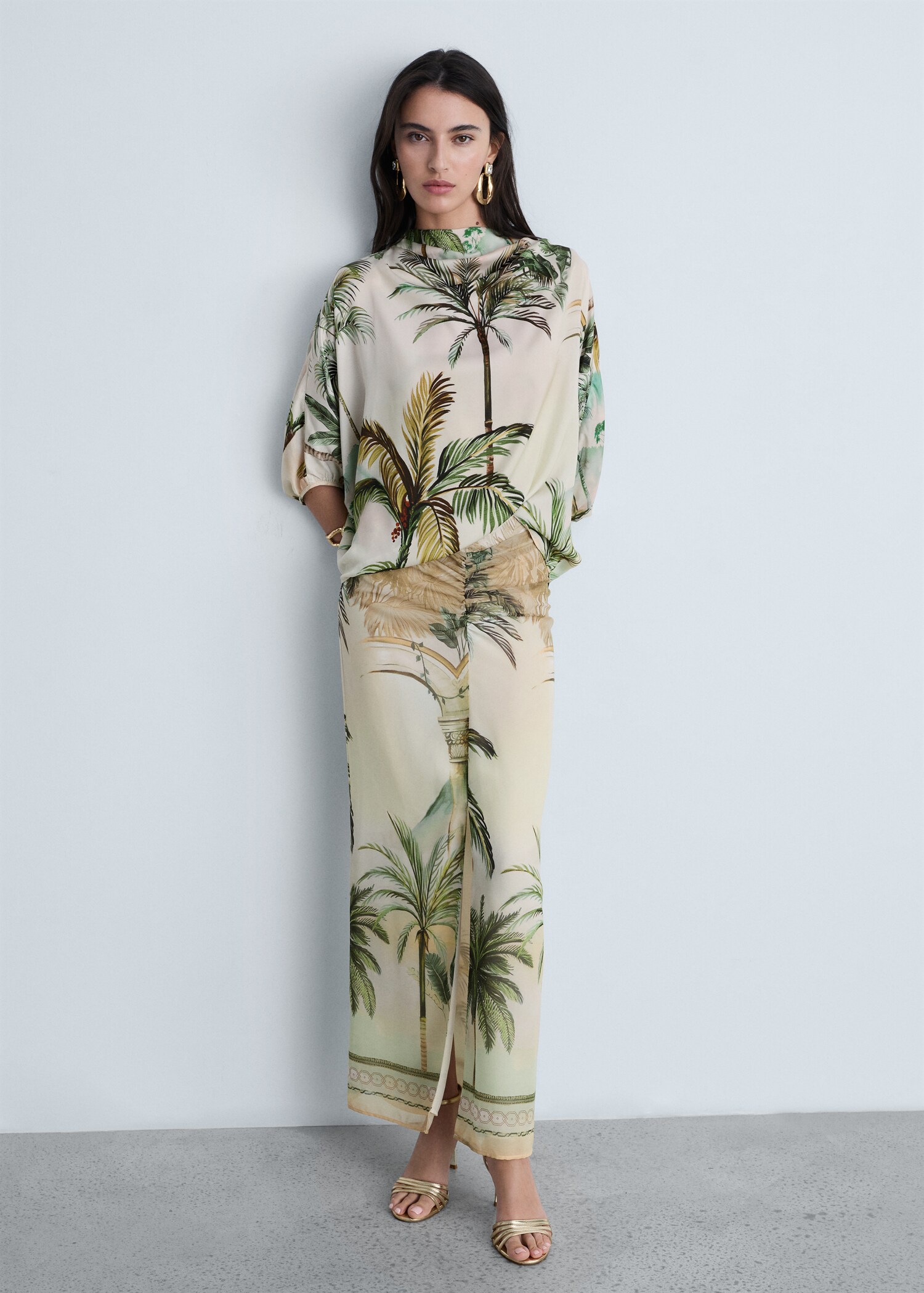 Tropical-print straight skirt - General plane