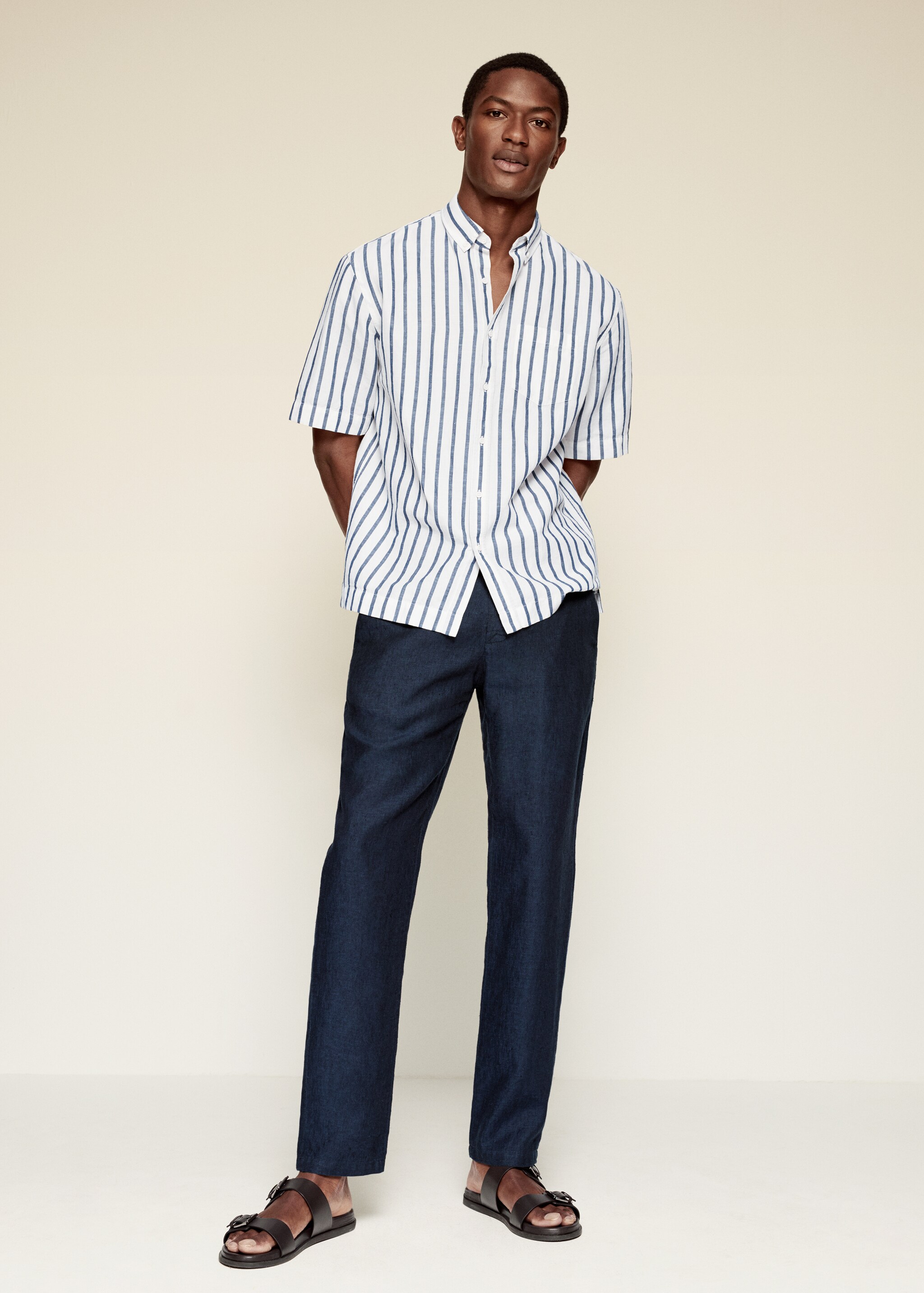 Camisa regular fit lino rayas  - Plano general