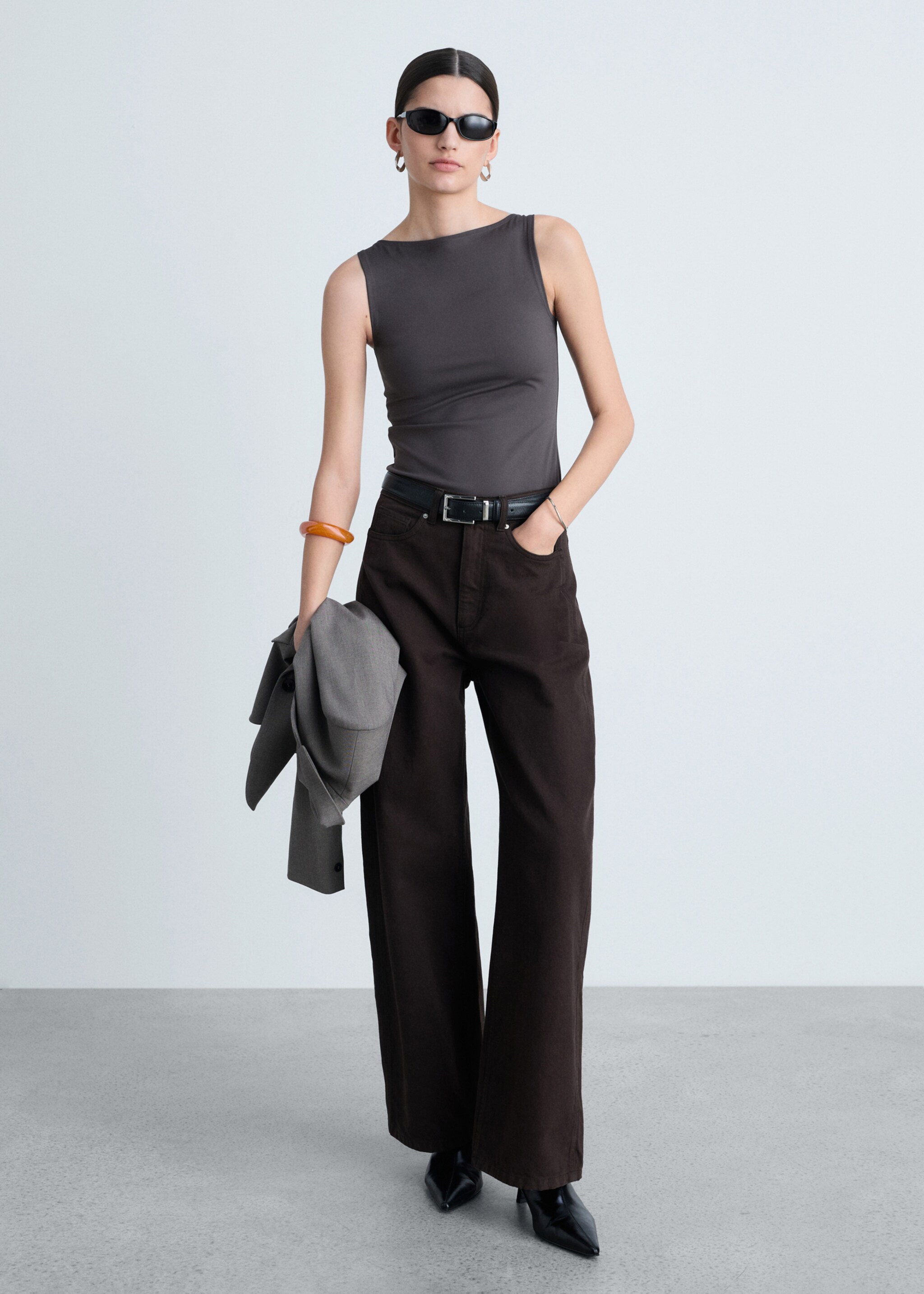 Boat neck strapless top - General plane, Grey. Ref: 87085746-00.