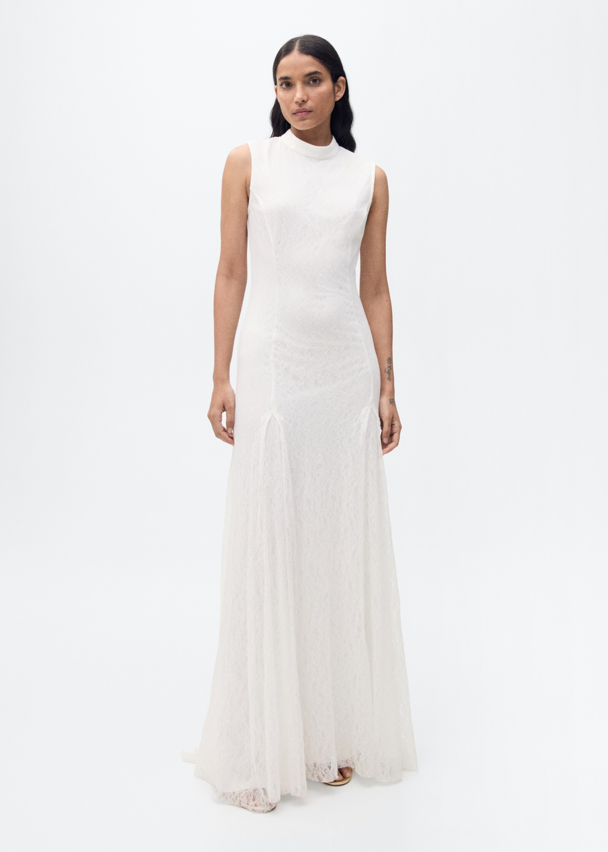 Pleated lace dress - General plane, White. Ref: 87085753-00.