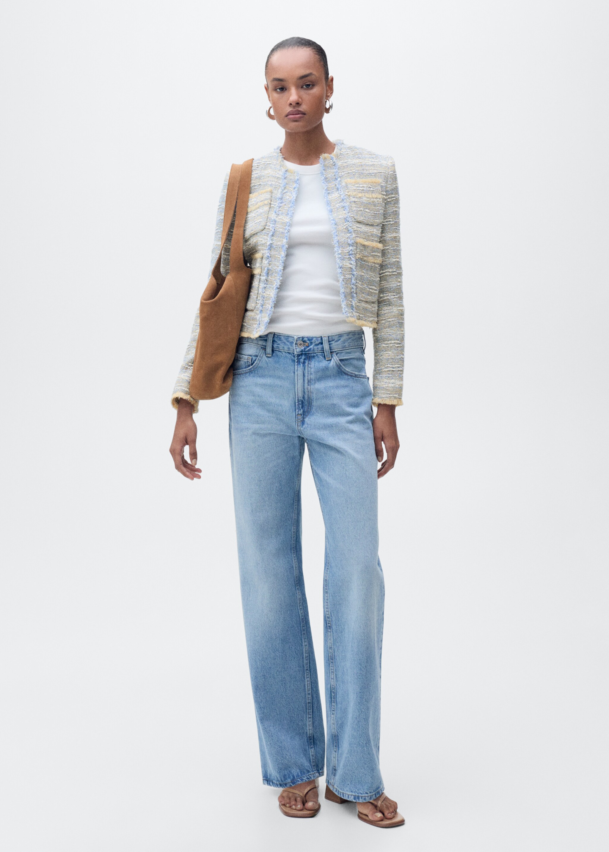 Tweedjacke mit ausgefransten Abschlüssen - Allgemeine Ansicht, Himmelblau. Ref: 87085768-00.