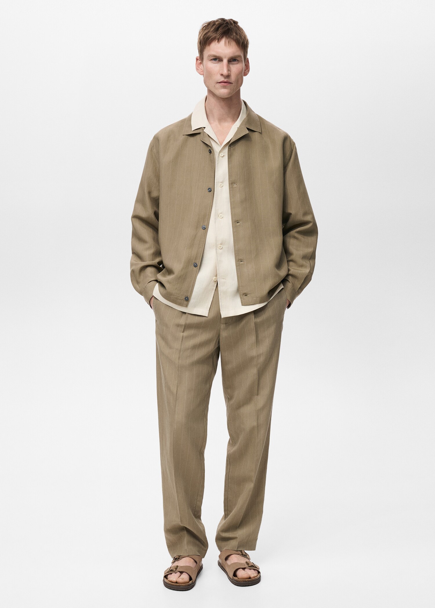 Linen-blend pinstripe overshirt - General plane