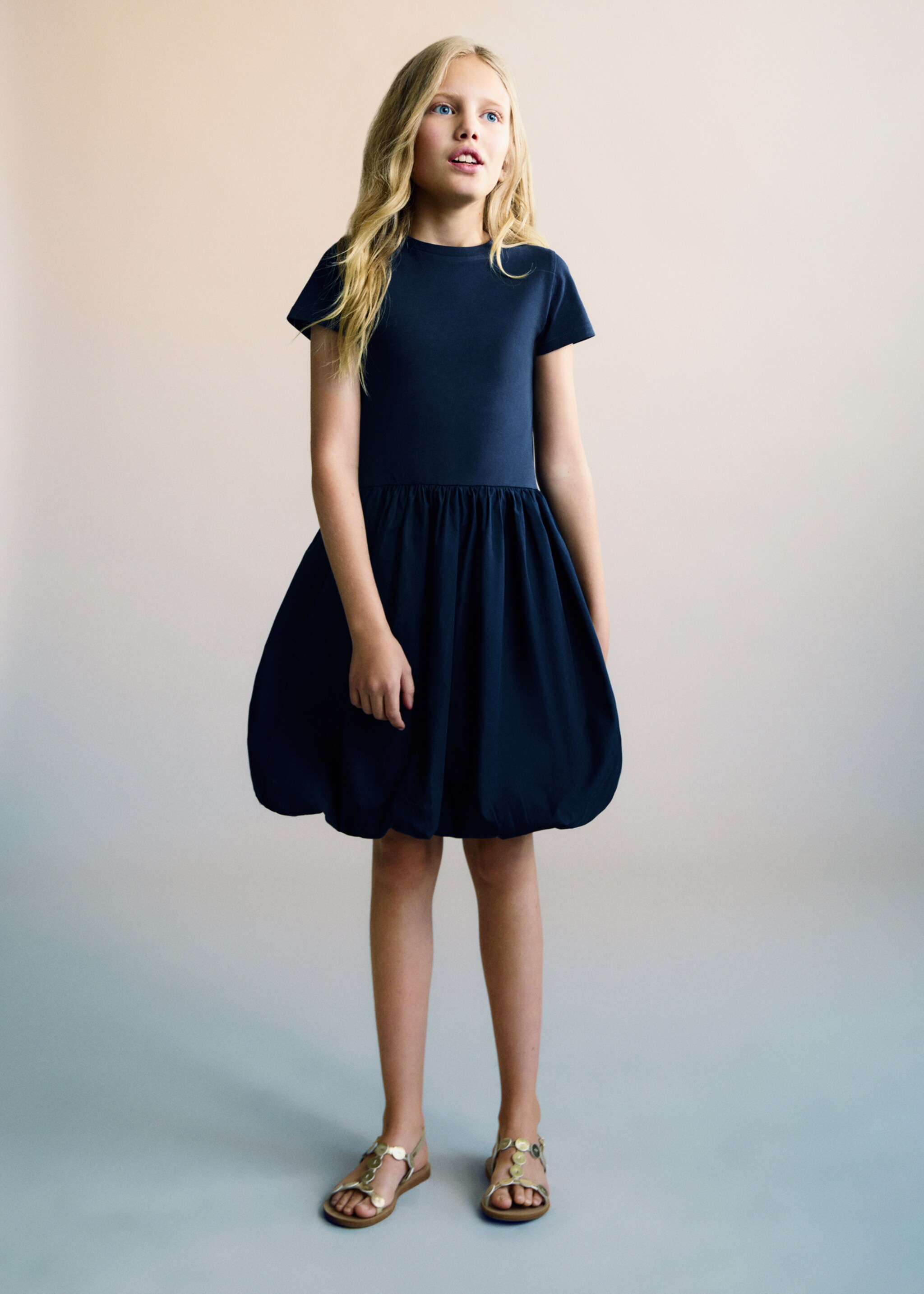 Φόρεμα με φούστα balloon - Γενικό πλάνο, Σκούρο Μπλε Μαρέν. Ref: 87085945-00.