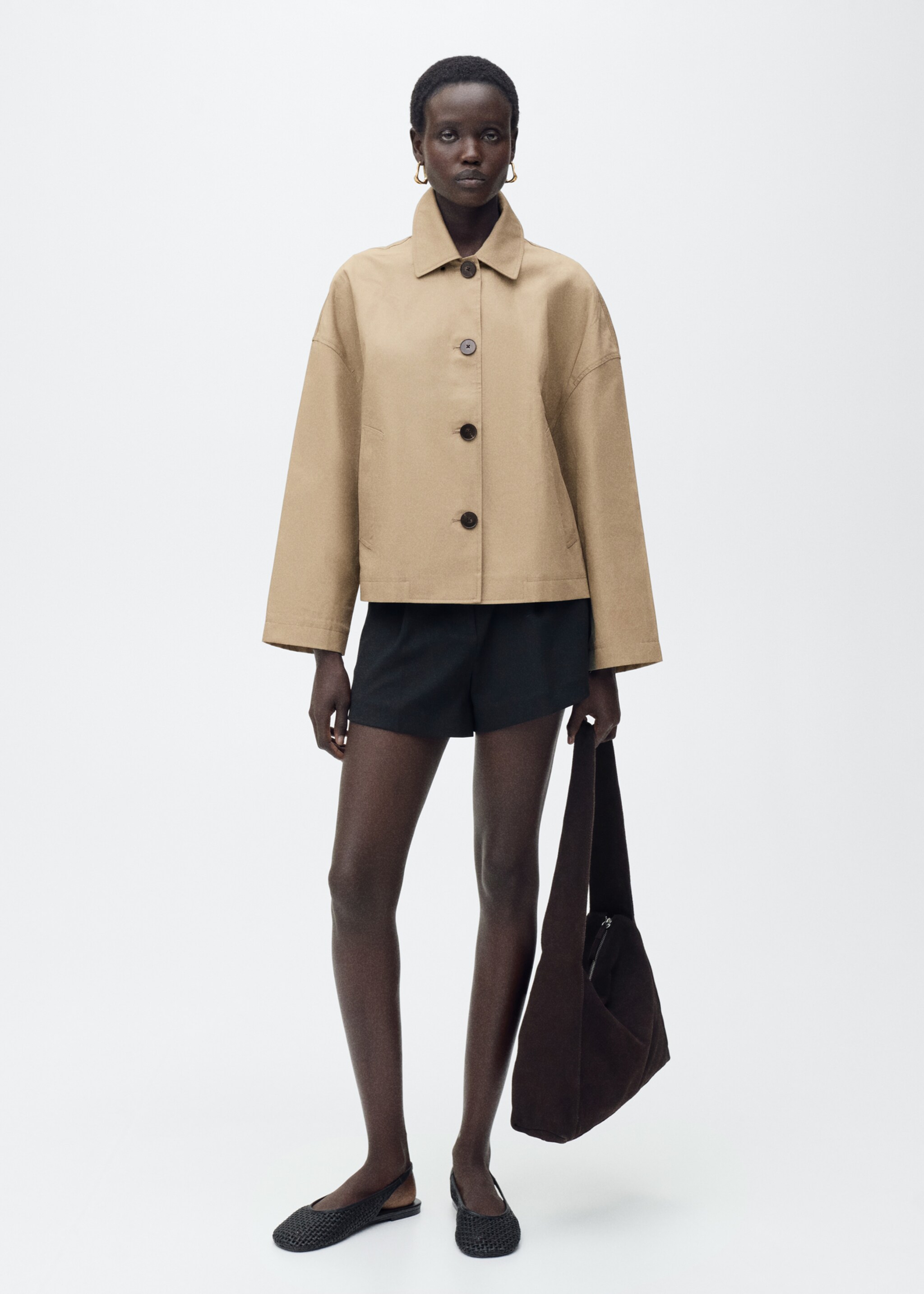 Bavlněná bunda rovného střihu s knoflíky - Celkový náhled, Khaki. Ref: 87085948-00.