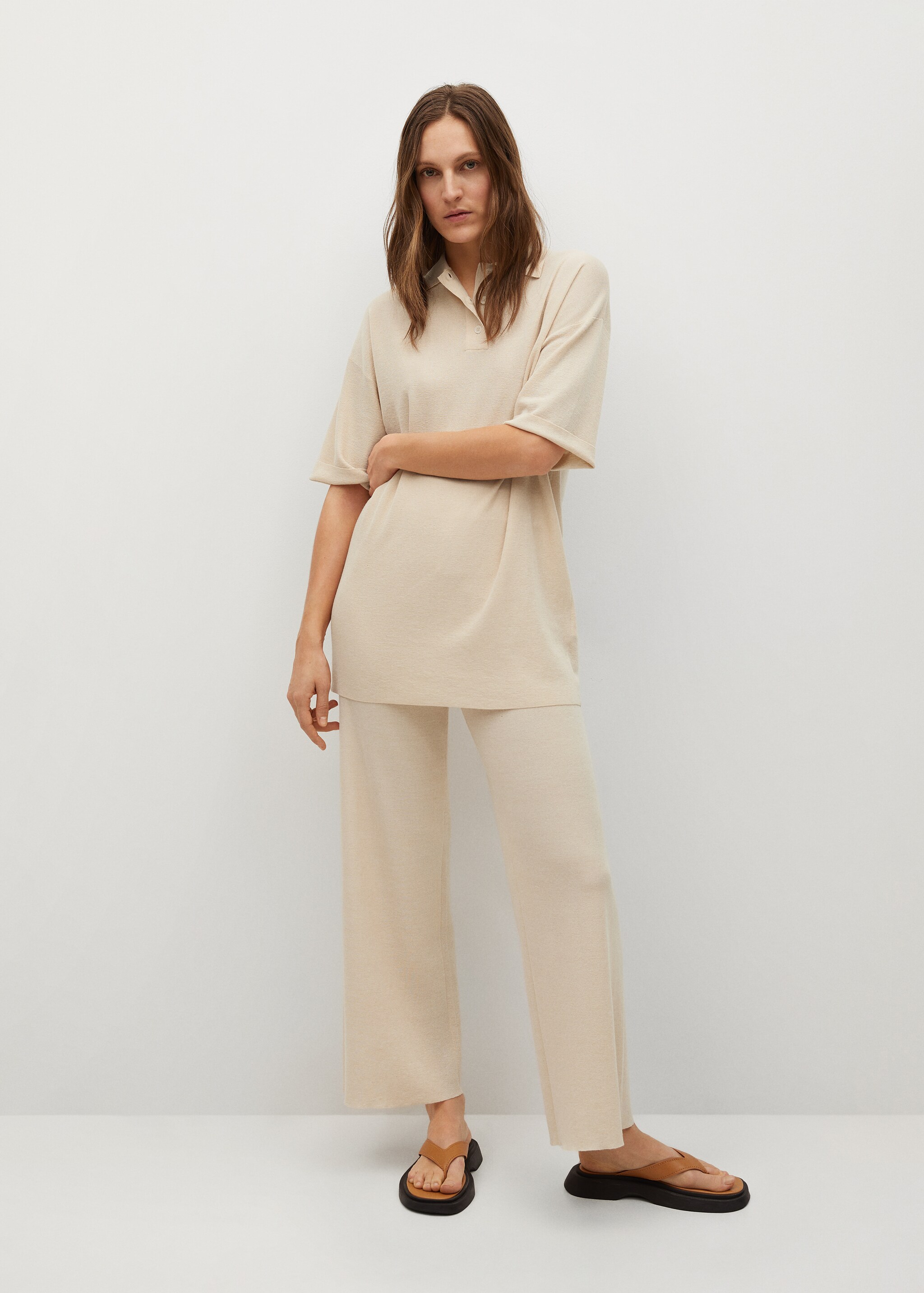 Cotton-linen knitted pants  - General plane