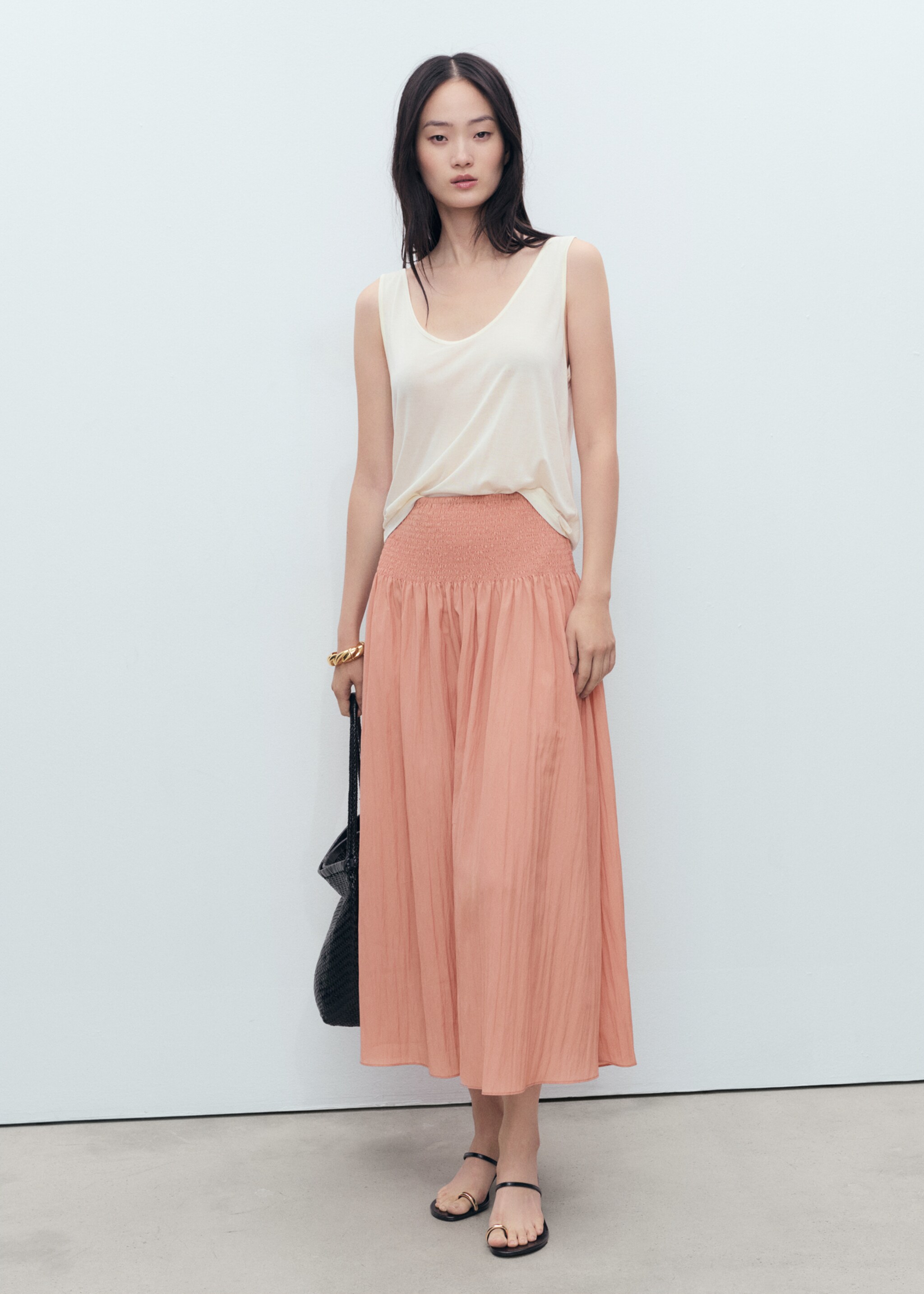 Gathered midi-skirt with panels - General plane, Pastel Pink. Ref: 87086344-00.