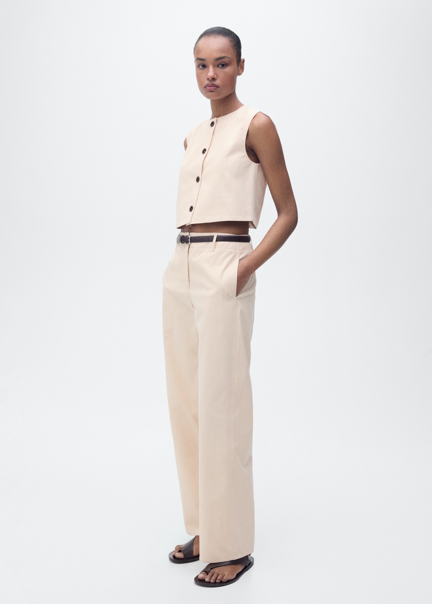 Pantalón algodón recto tiro medio - Plano general