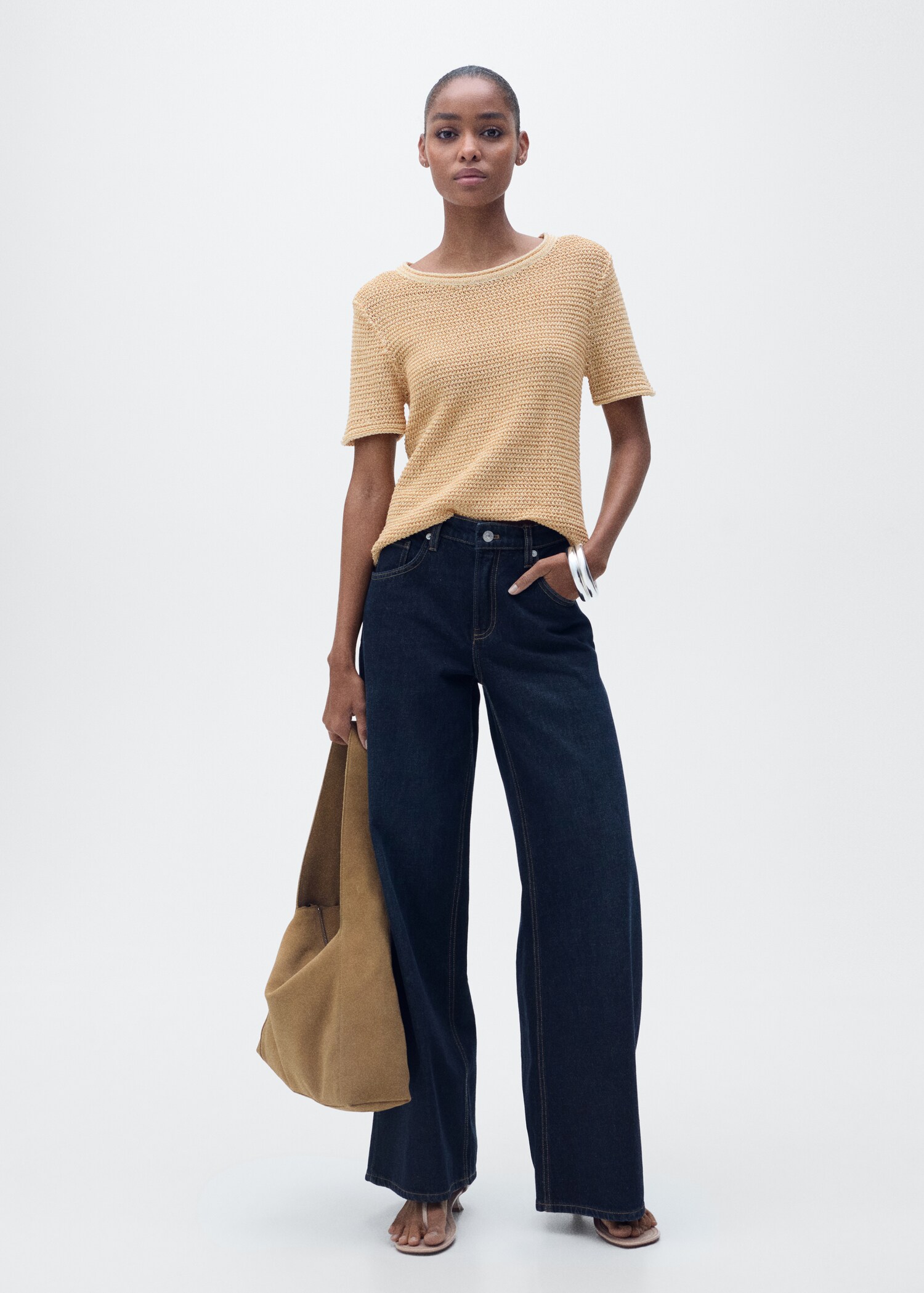 Short-sleeved chunky-knit sweater - General plane