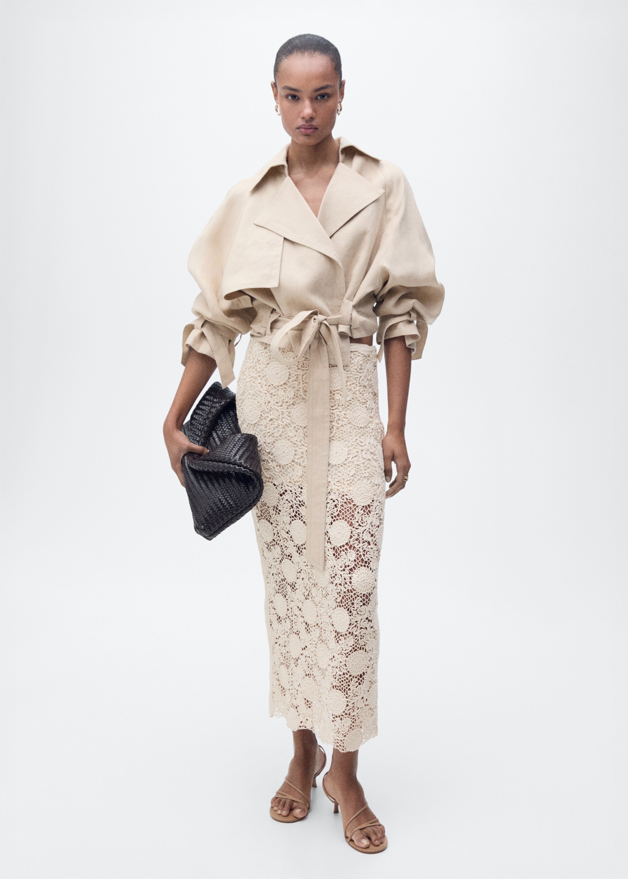 Long crochet floral skirt - General plane, Ecru. Ref: 87087172-00.