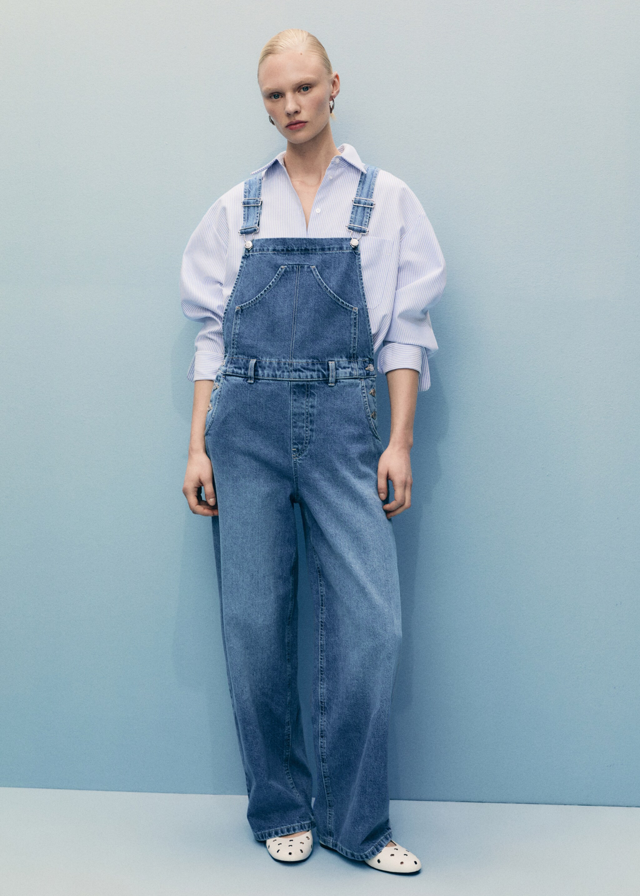 Straight denim dungarees - General plane, Medium Blue. Ref: 87087180-00.