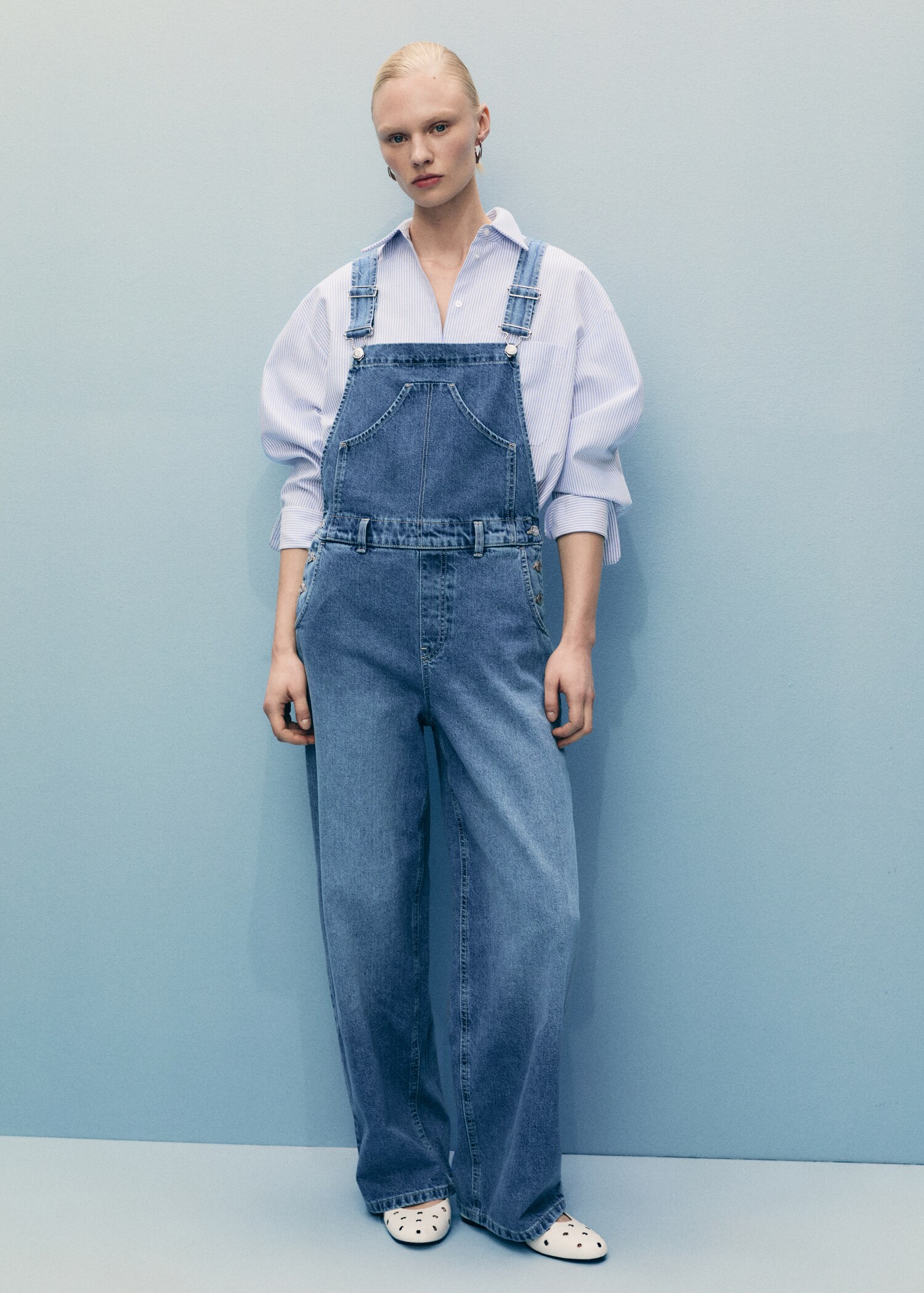 Straight denim dungarees - General plane