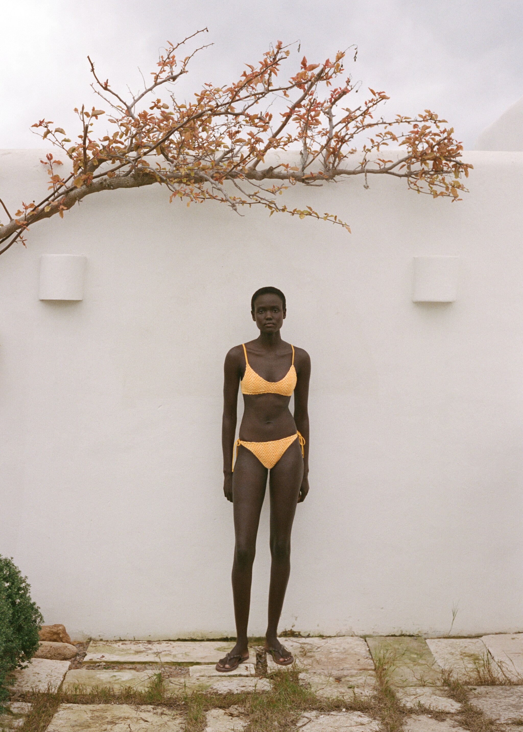 Crochet bikini top - General plane, Pastel Yellow. Ref: 87087674-00.