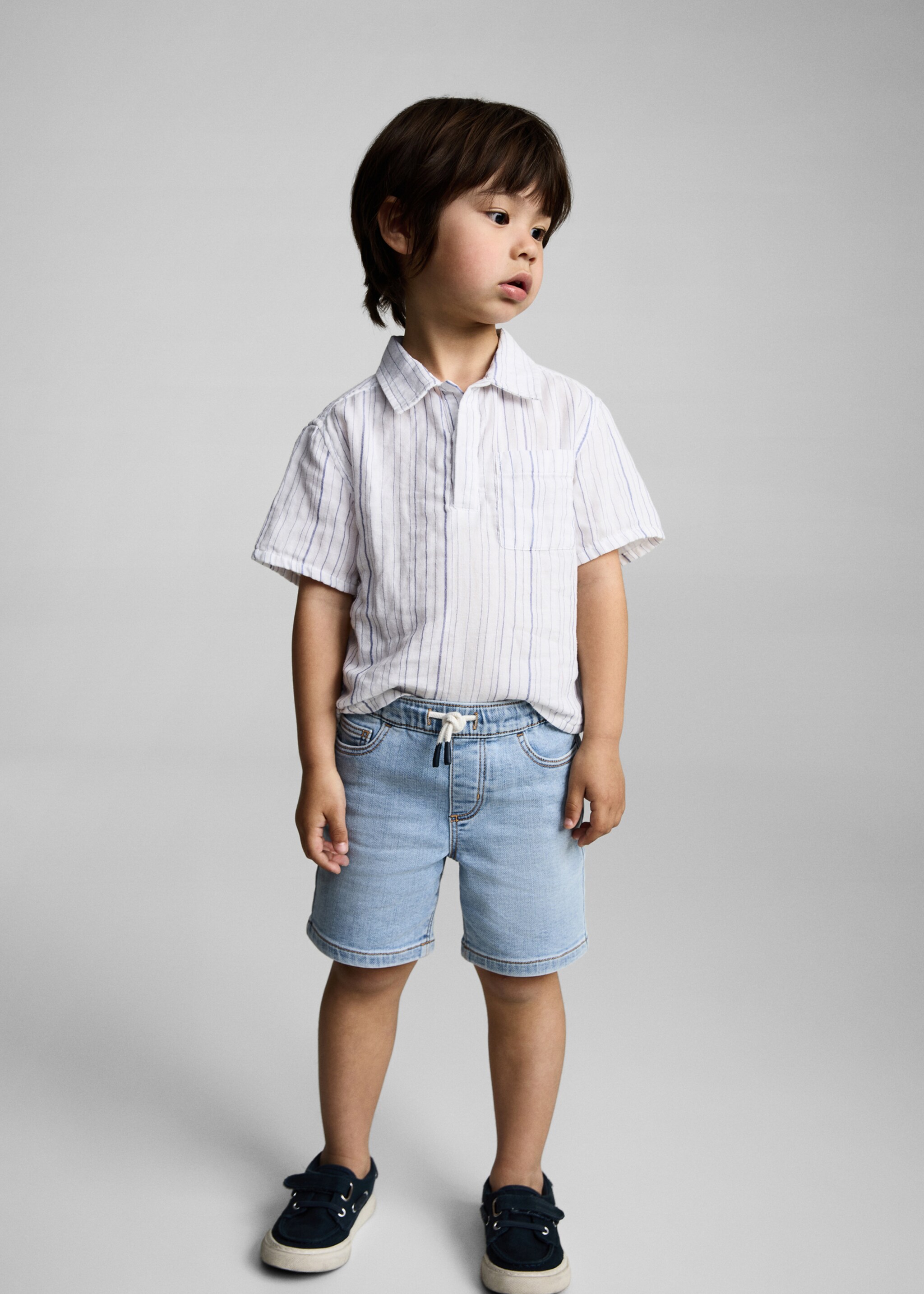 Bermudas denim cordón - Plano general, Azul medio. Ref: 87087682-00.