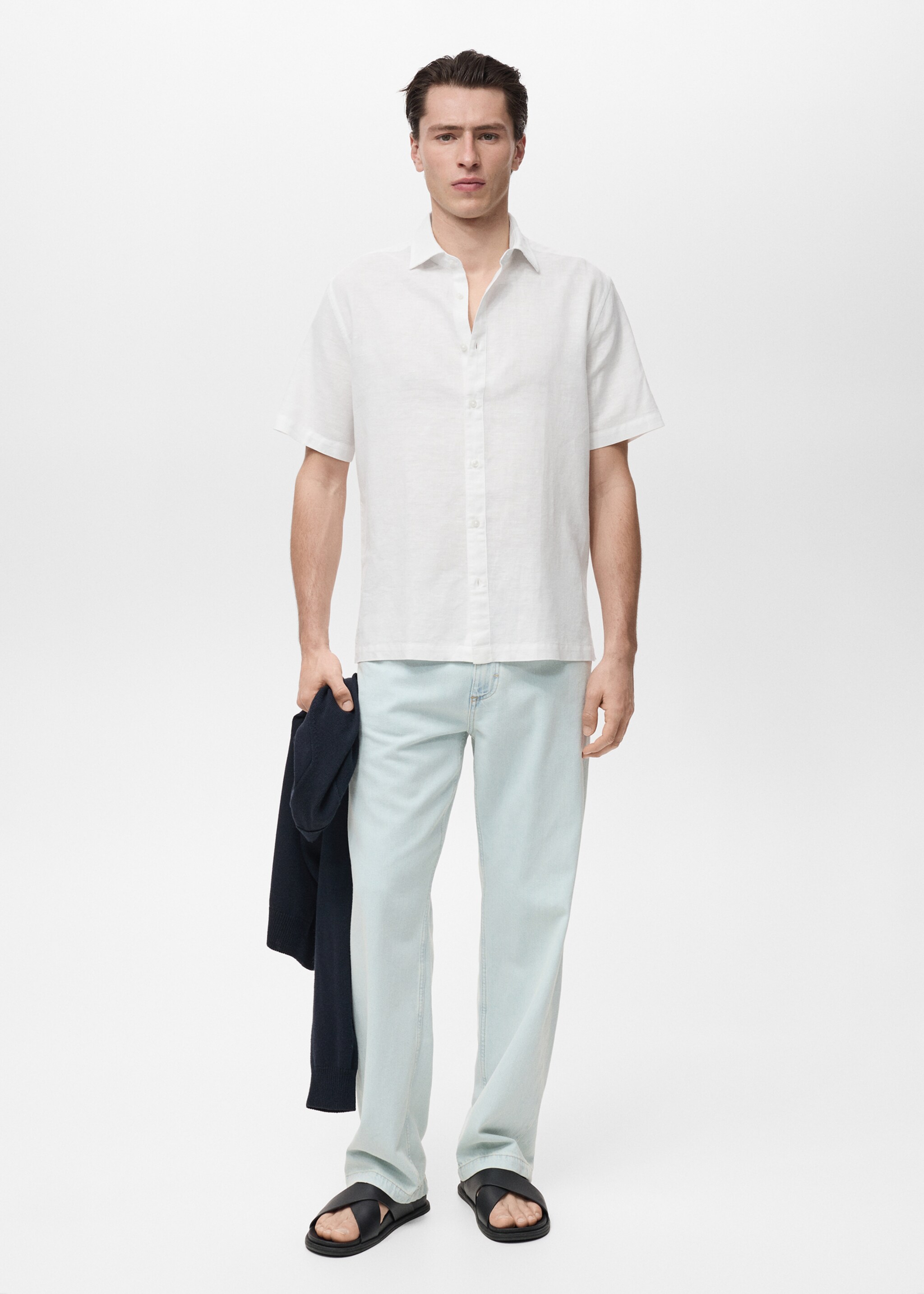 Short sleeve linen-blend shirt - General plane, White. Ref: 87087889-00.