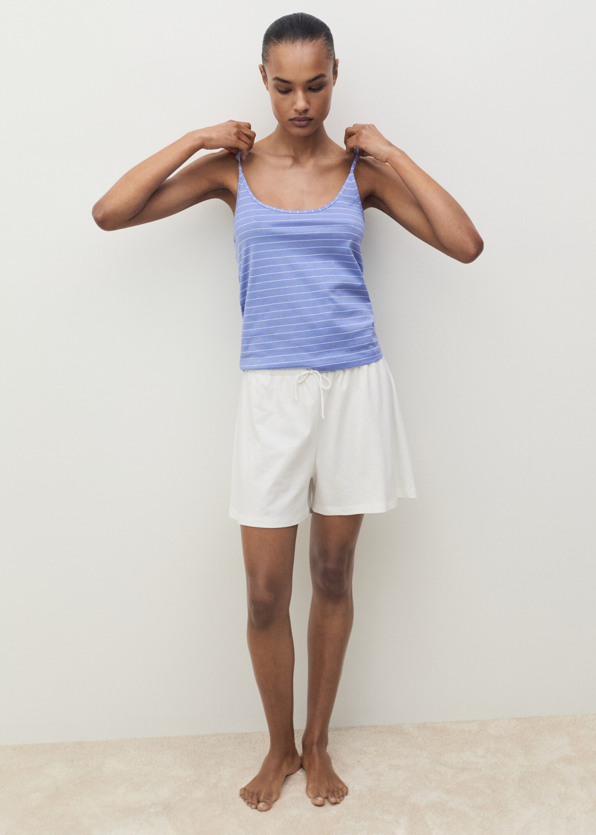 Haut de pyjama en coton à rayures - Plan général, Bleu. Ref: 87088650-00.