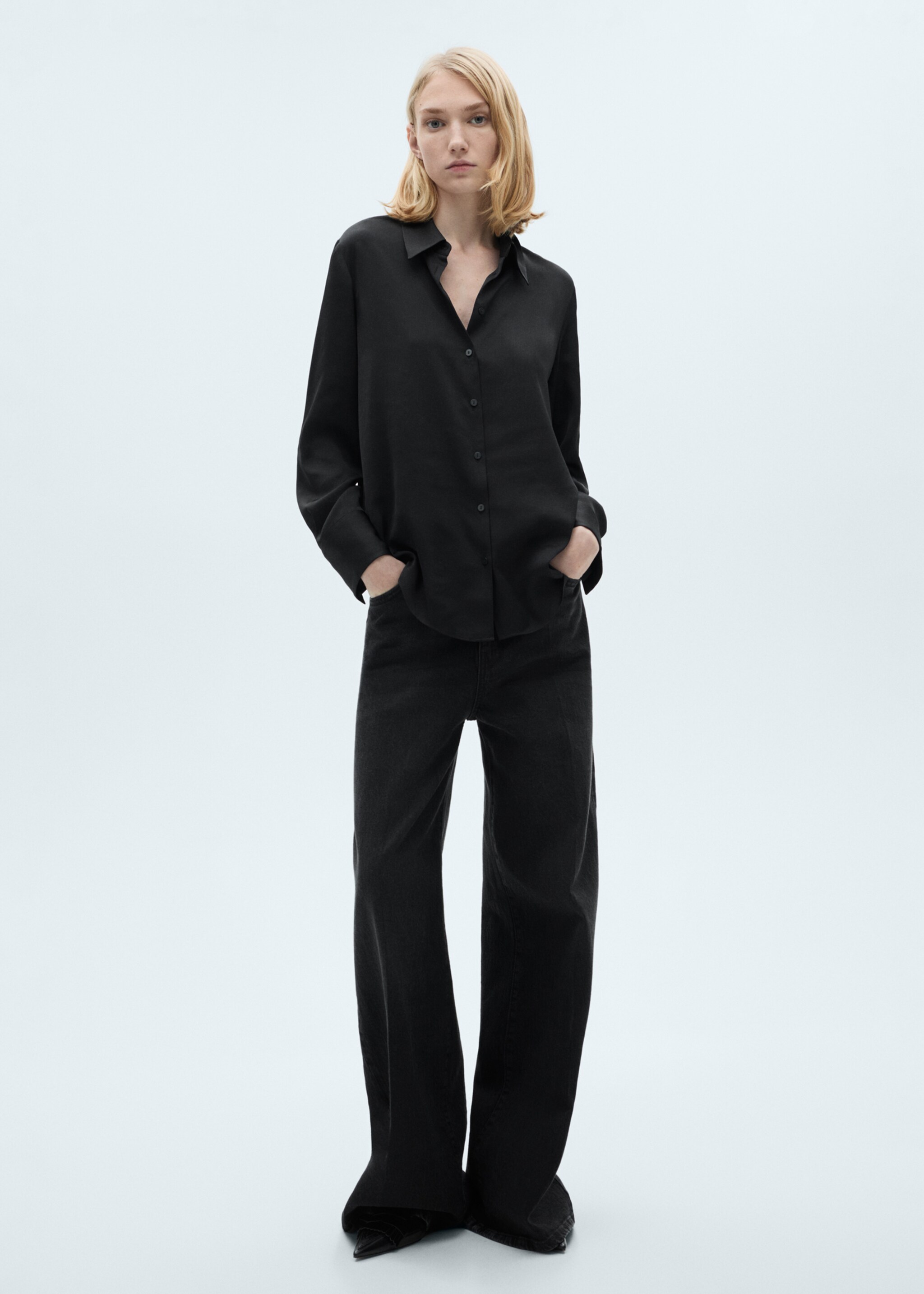 Satin finish flowy shirt - General plane, Black. Ref: 87090415-00.