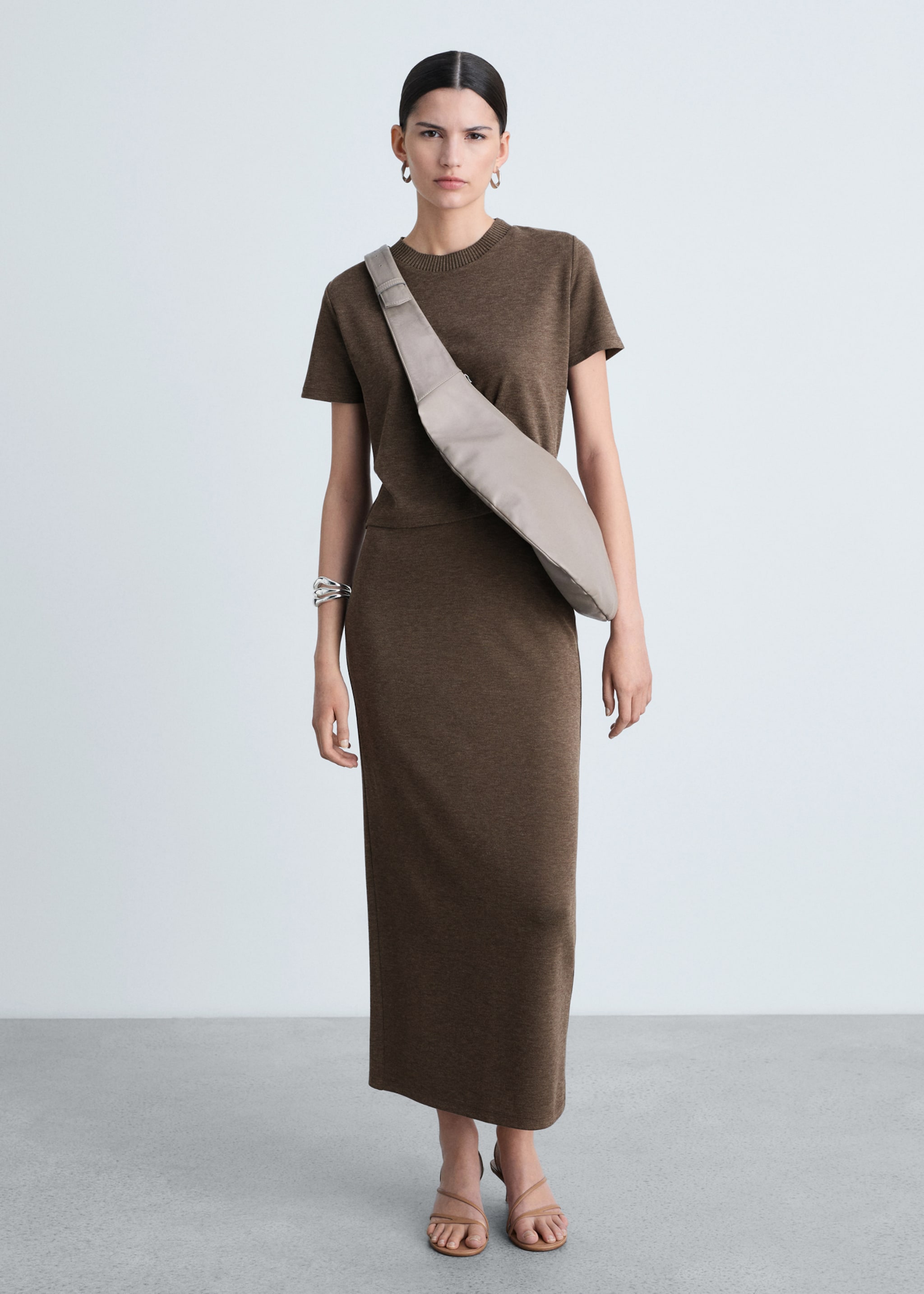 Short-sleeve knitted t-shirt - General plane, Brown. Ref: 87090455-00.