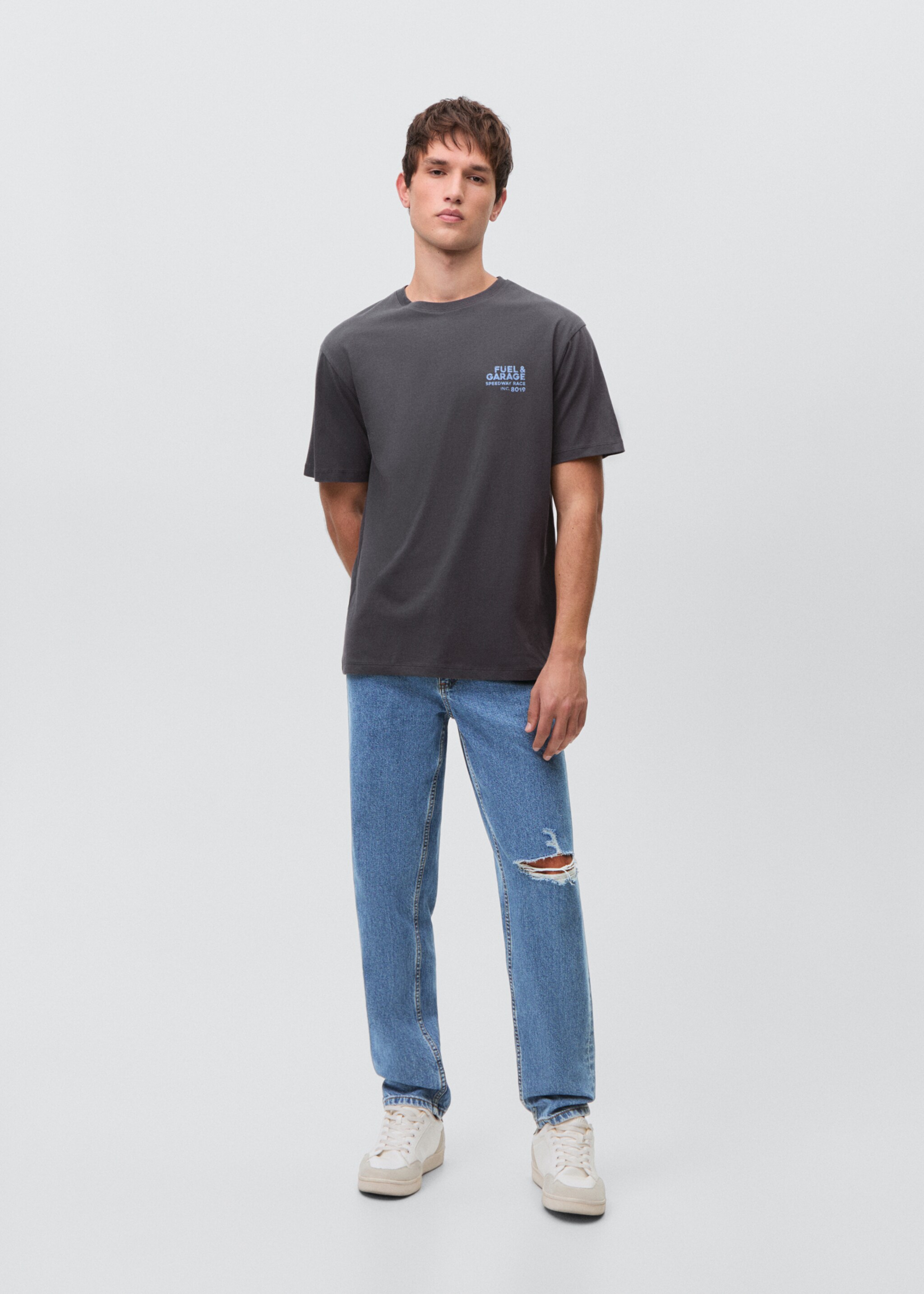 Printed cotton-blend t-shirt - General plane, Charcoal. Ref: 87090456-00.