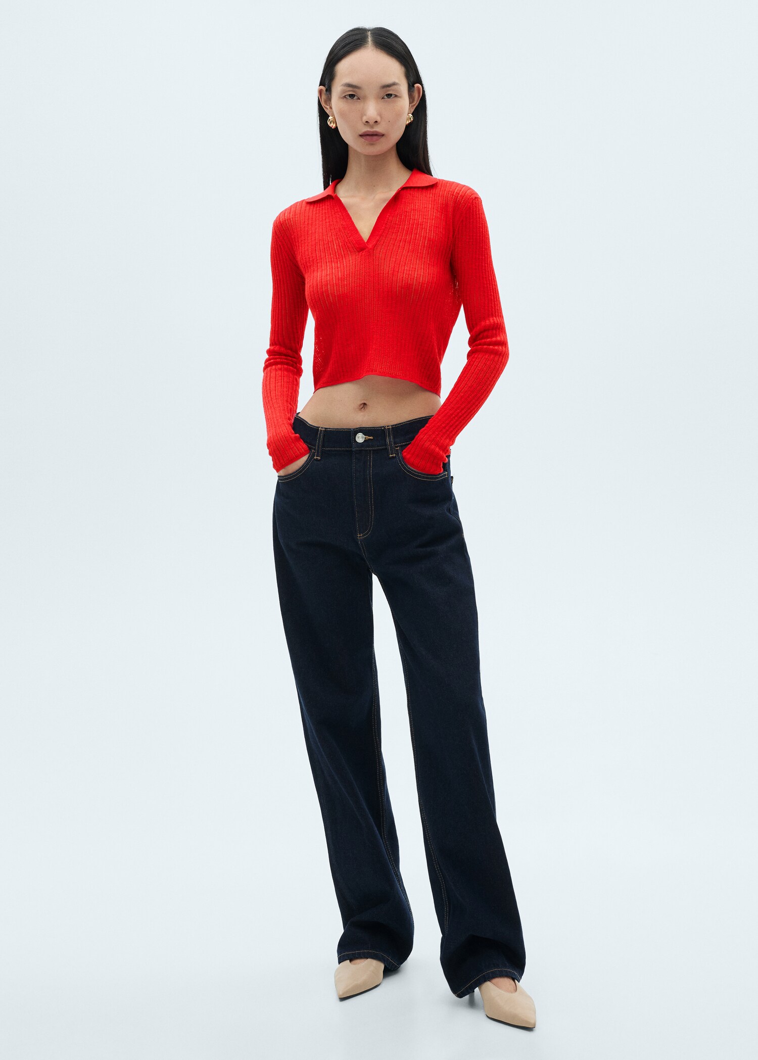 Ribbed polo neck t-shirt - General plane