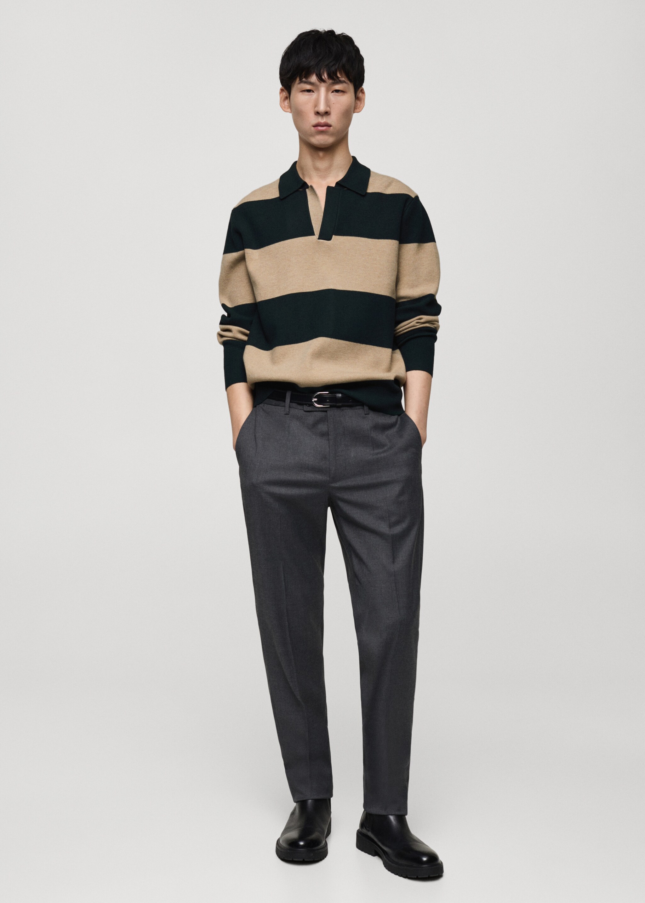 Striped design polo sweater - General plane, Dark Green. Ref: 87090598-00.