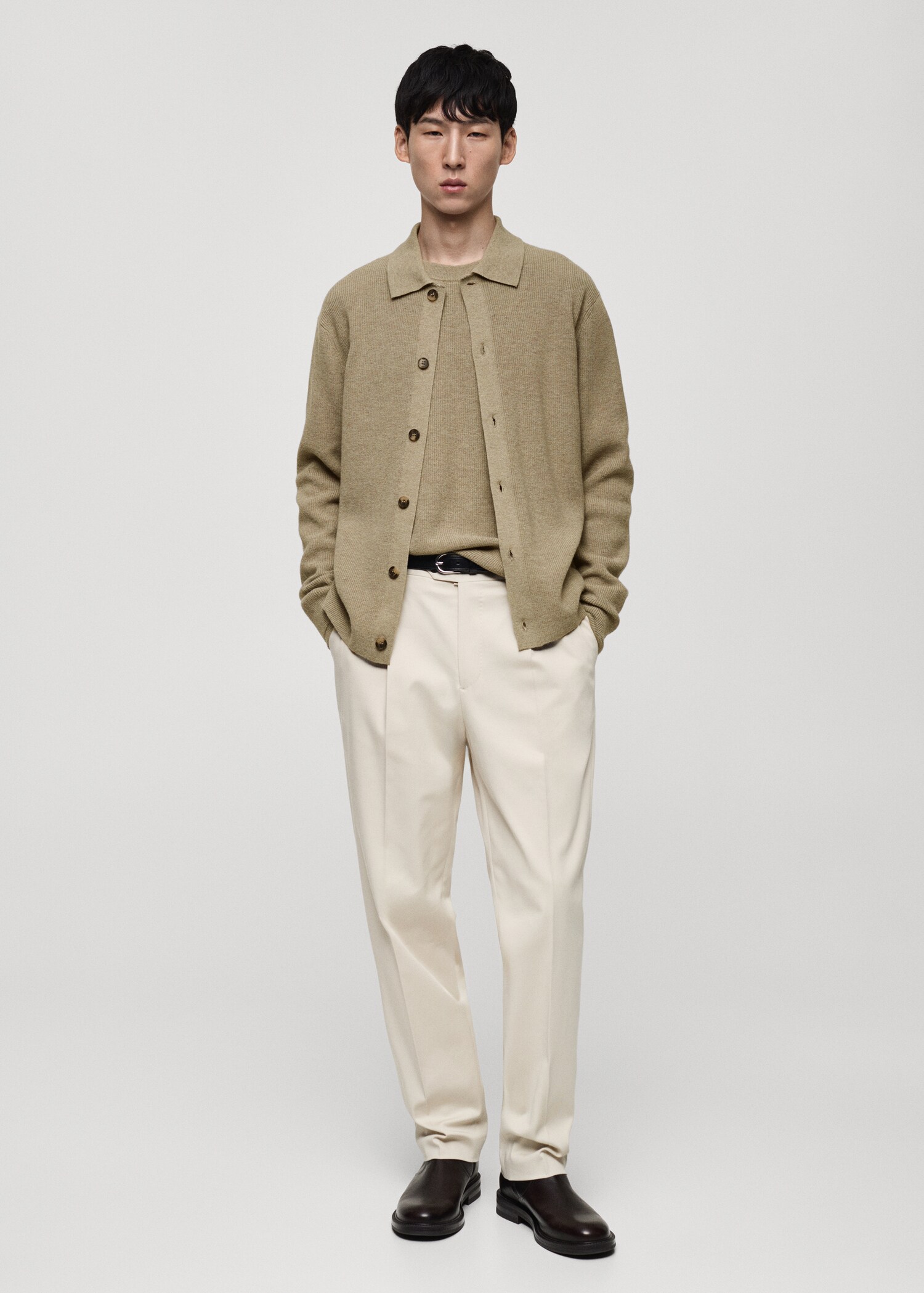 Wool blend polo cardigan - General plane