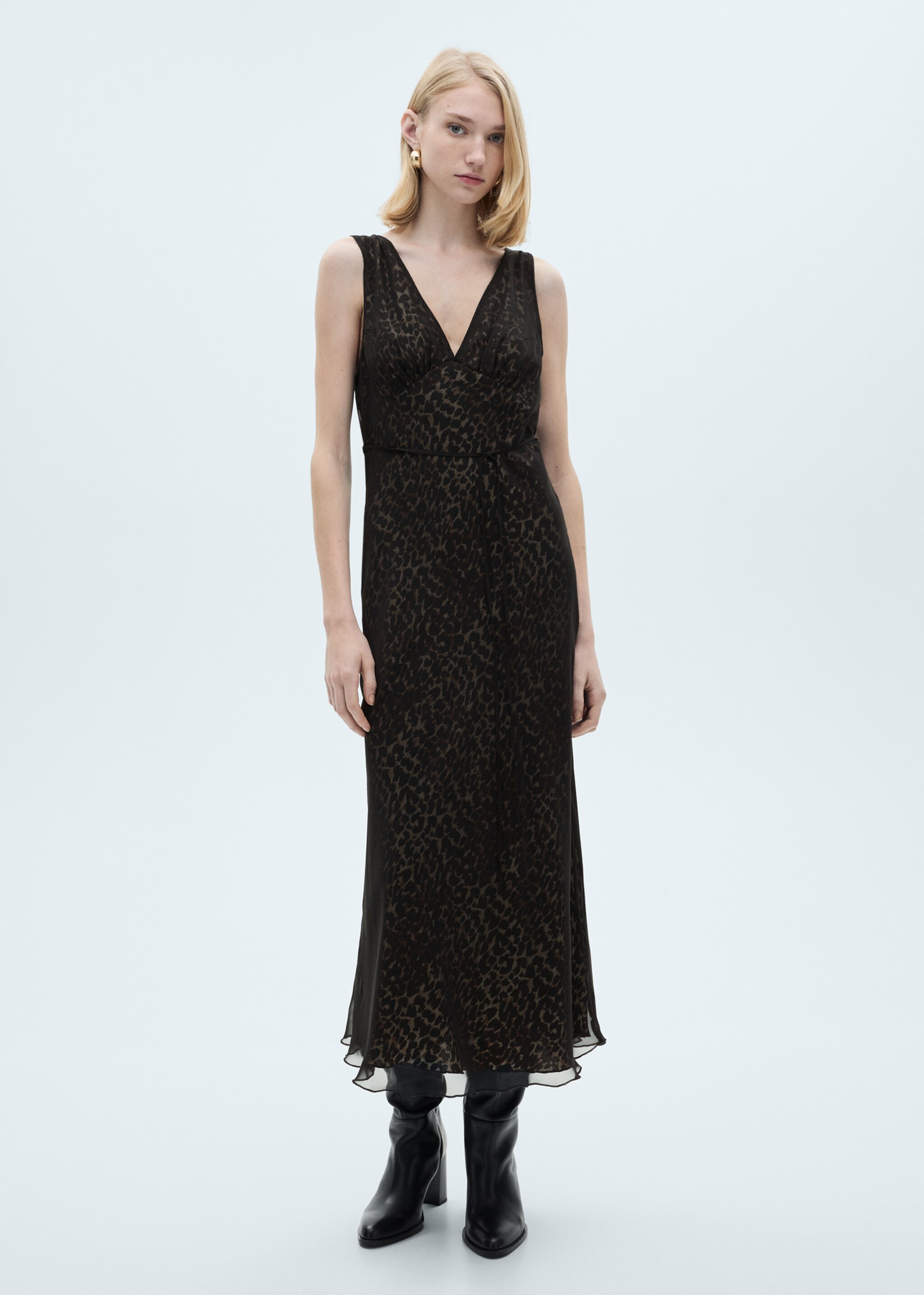 Animal-print v-neck dress - General plane, Black. Ref: 87090613-00.