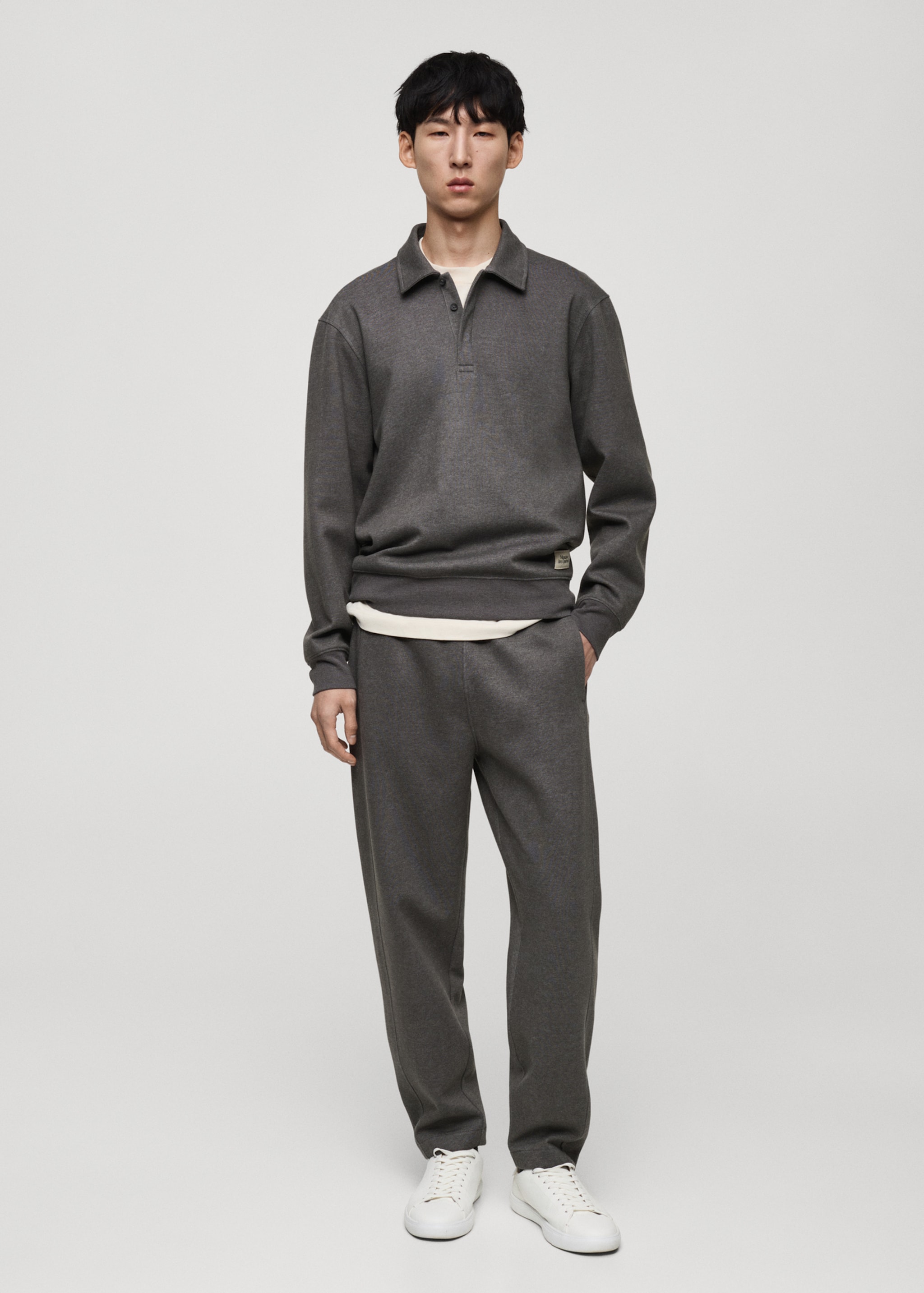 Polo sweatshirt with embroidery detail - General plane, Medium Heather Grey. Ref: 87090614-00.