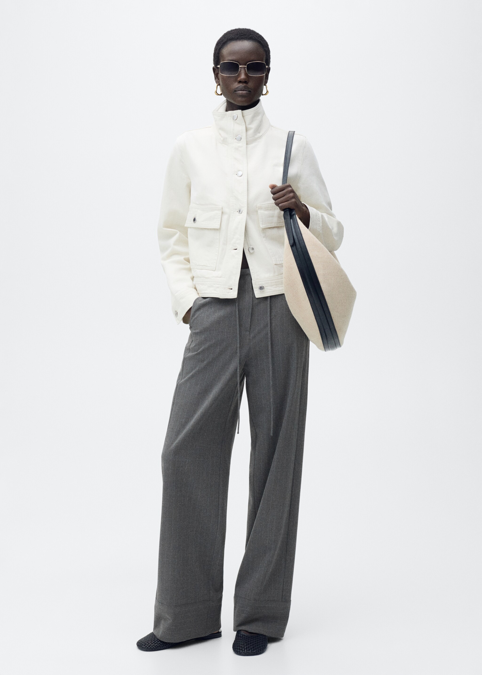 Chalk-stripe straight trousers - General plane, Grey. Ref: 87090651-00.