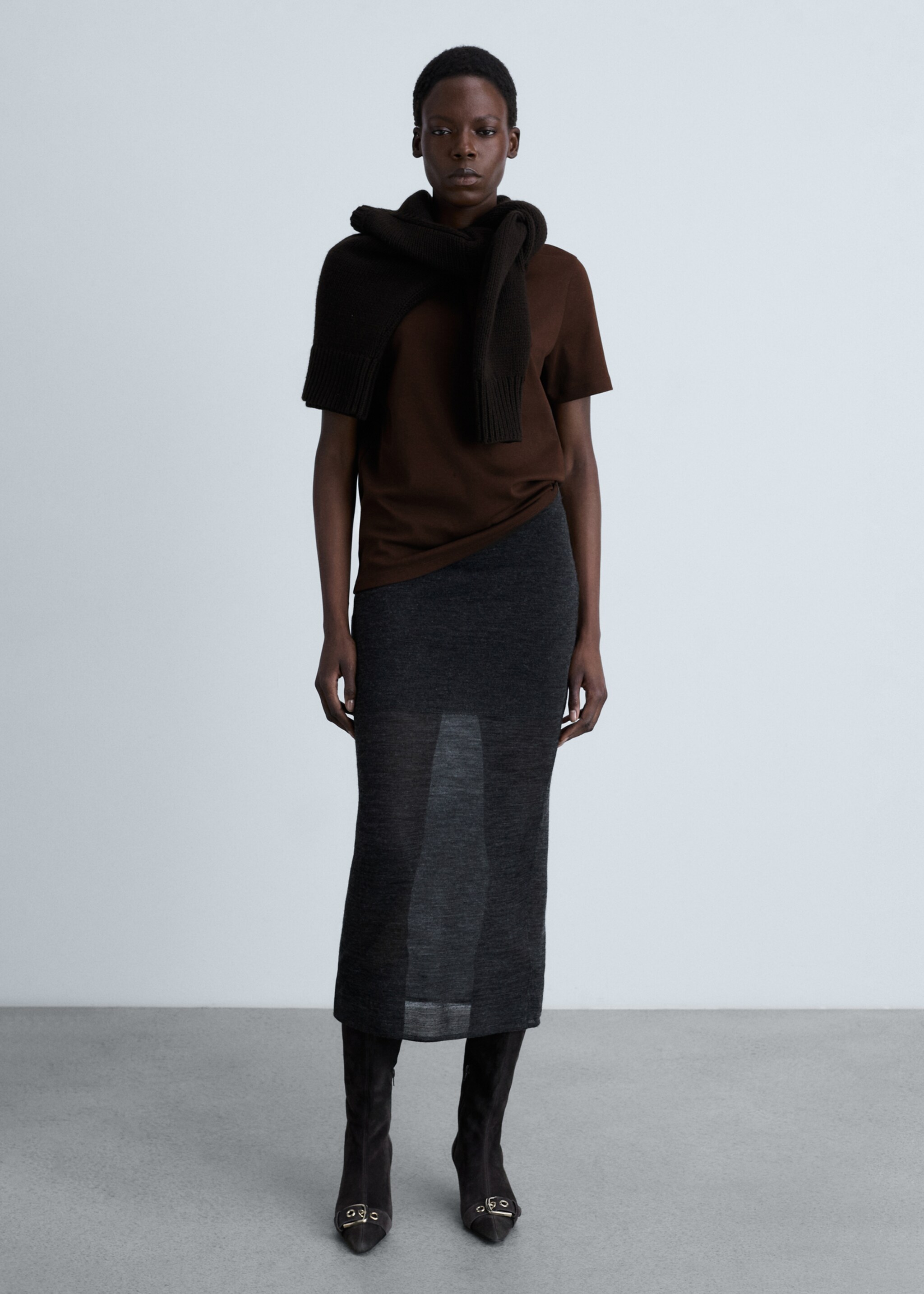 Kurzärmliges Baumwoll-T-Shirt - Allgemeine Ansicht, Braun. Ref: 87090654-00.