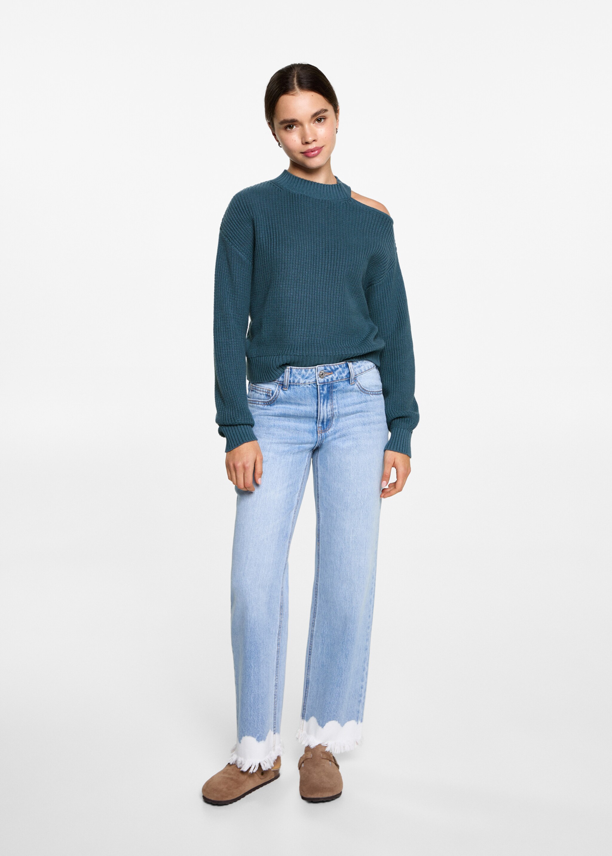 Pull-over asymétrique ouverture épaule - Plan général, Turquoise. Ref: 87092537-00.