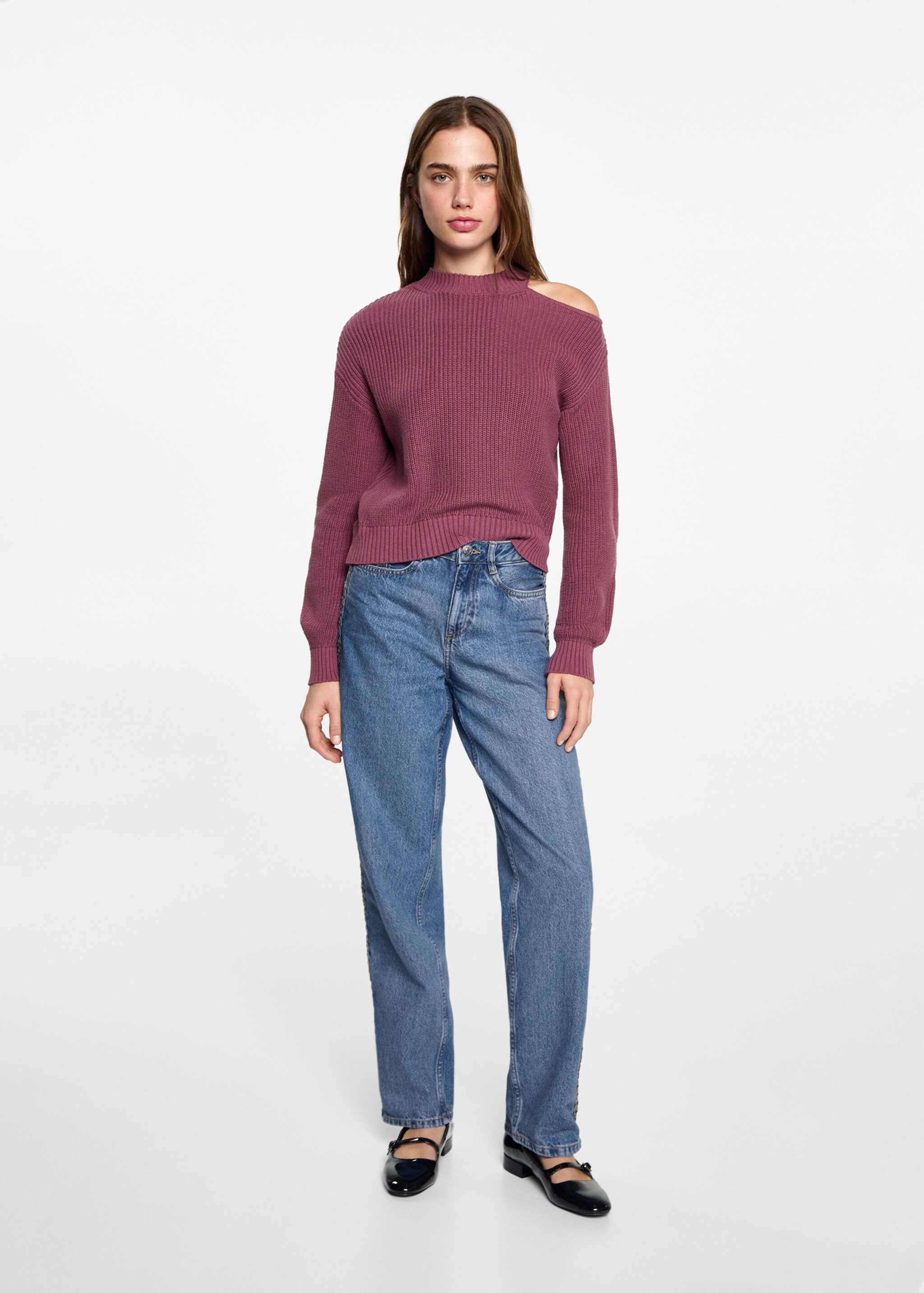 Asymmetrical sweater with shoulder opening - General plane, Purple. Ref: 87092537-00.