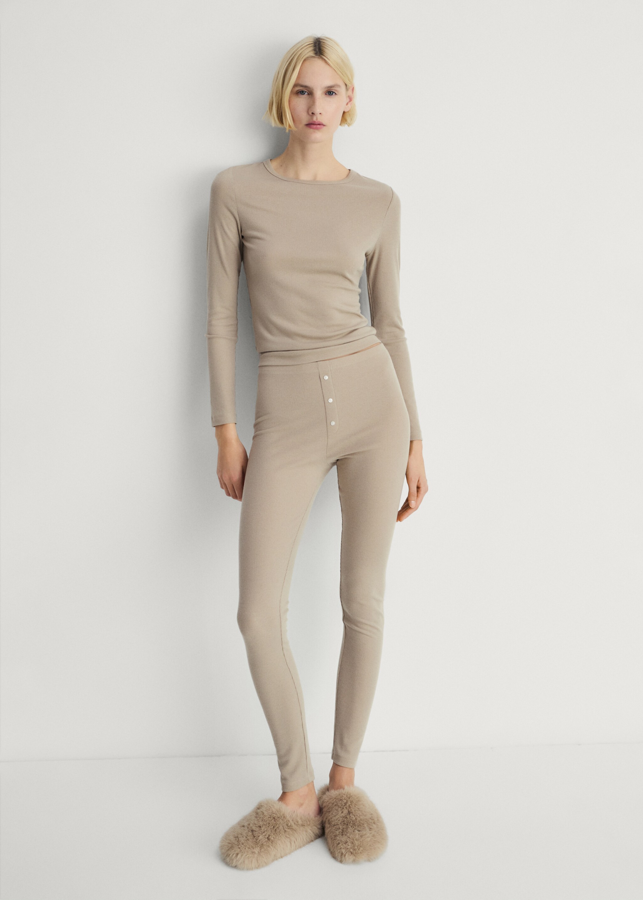 Rib-knit round-neck t-shirt - General plane, Peach. Ref: 87092893-00.