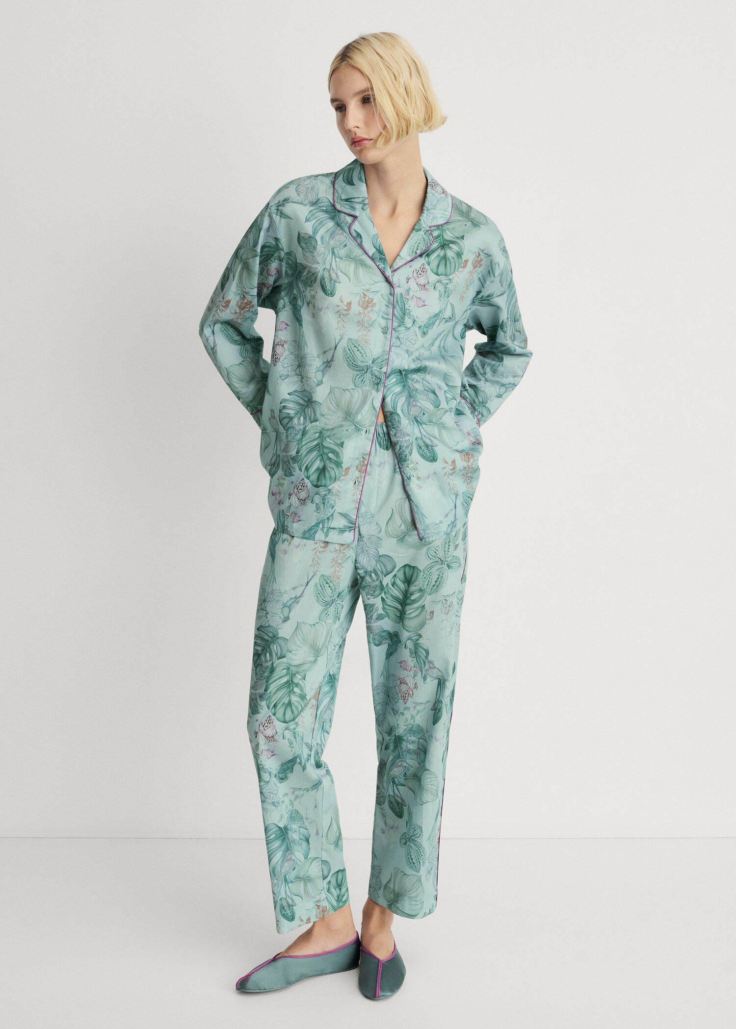 Tropical-print pyjama trousers - General plane