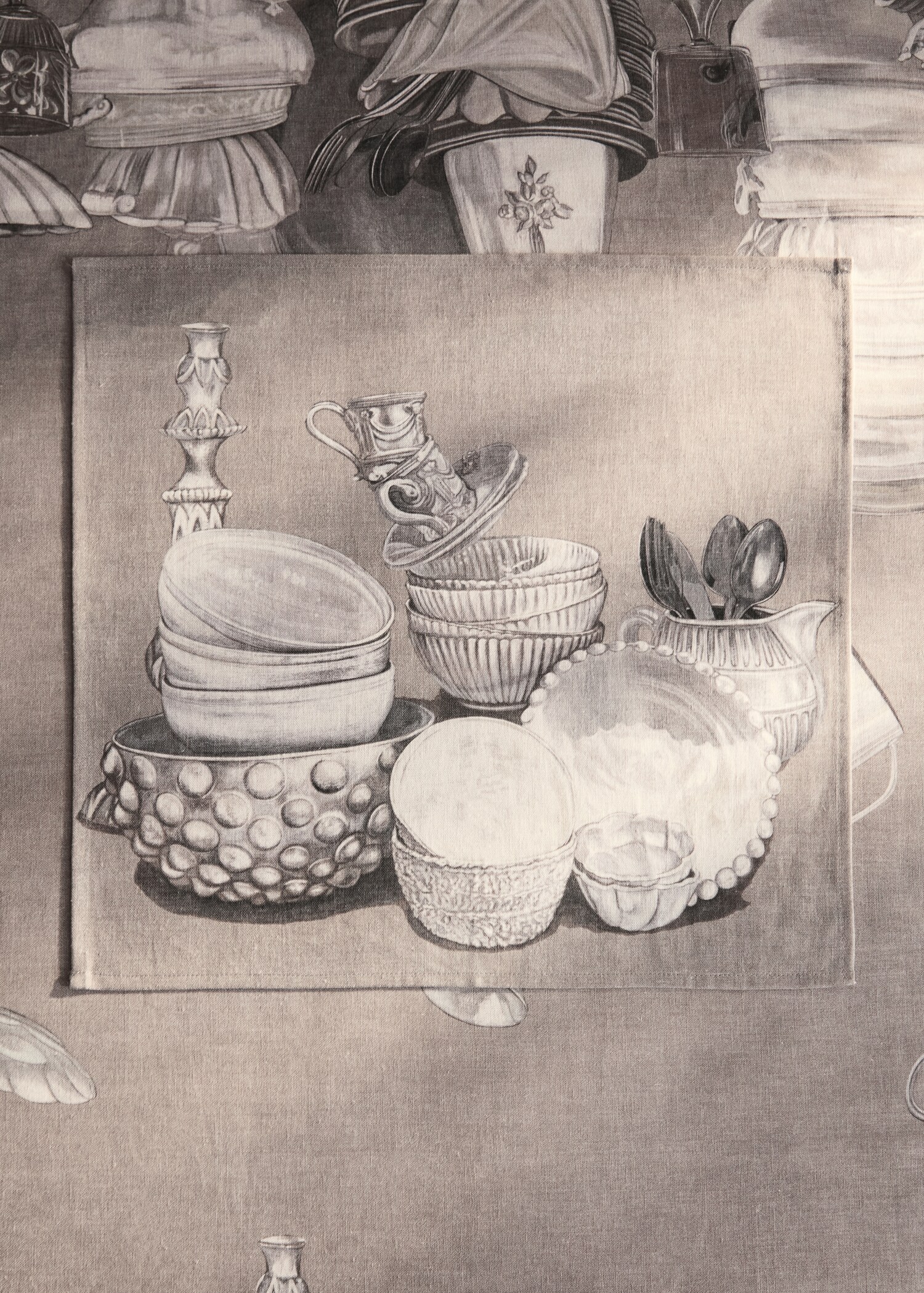 Cotton linen napkins with tableware print - General plane