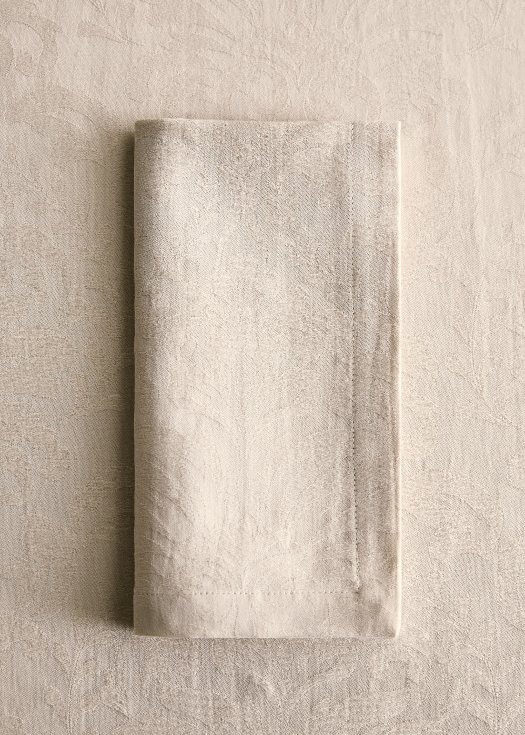 Cotton jacquard floral napkins - General plane, Beige. Ref: 87092949-00.