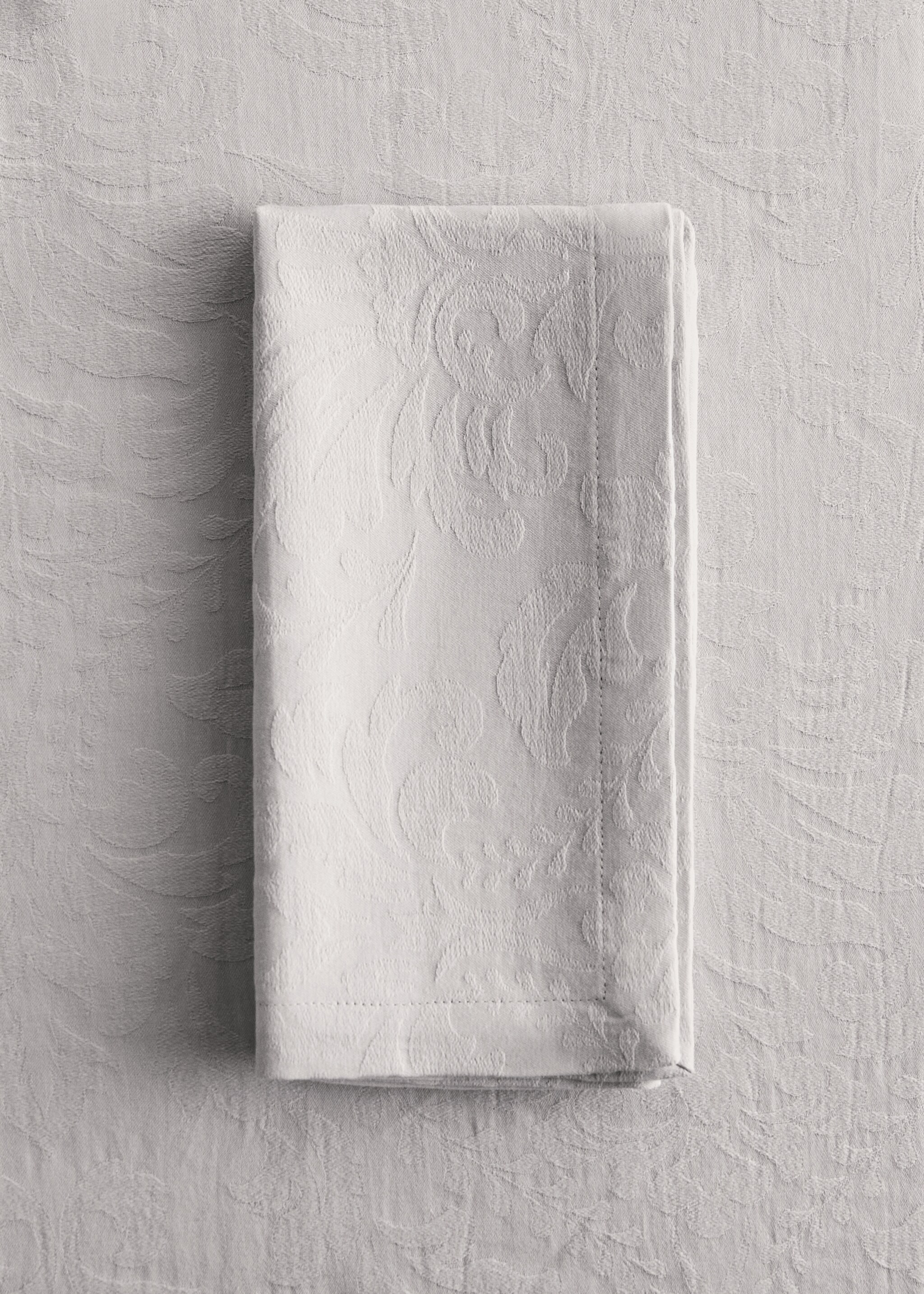 Cotton jacquard floral napkins - General plane, Grey. Ref: 87092949-00.