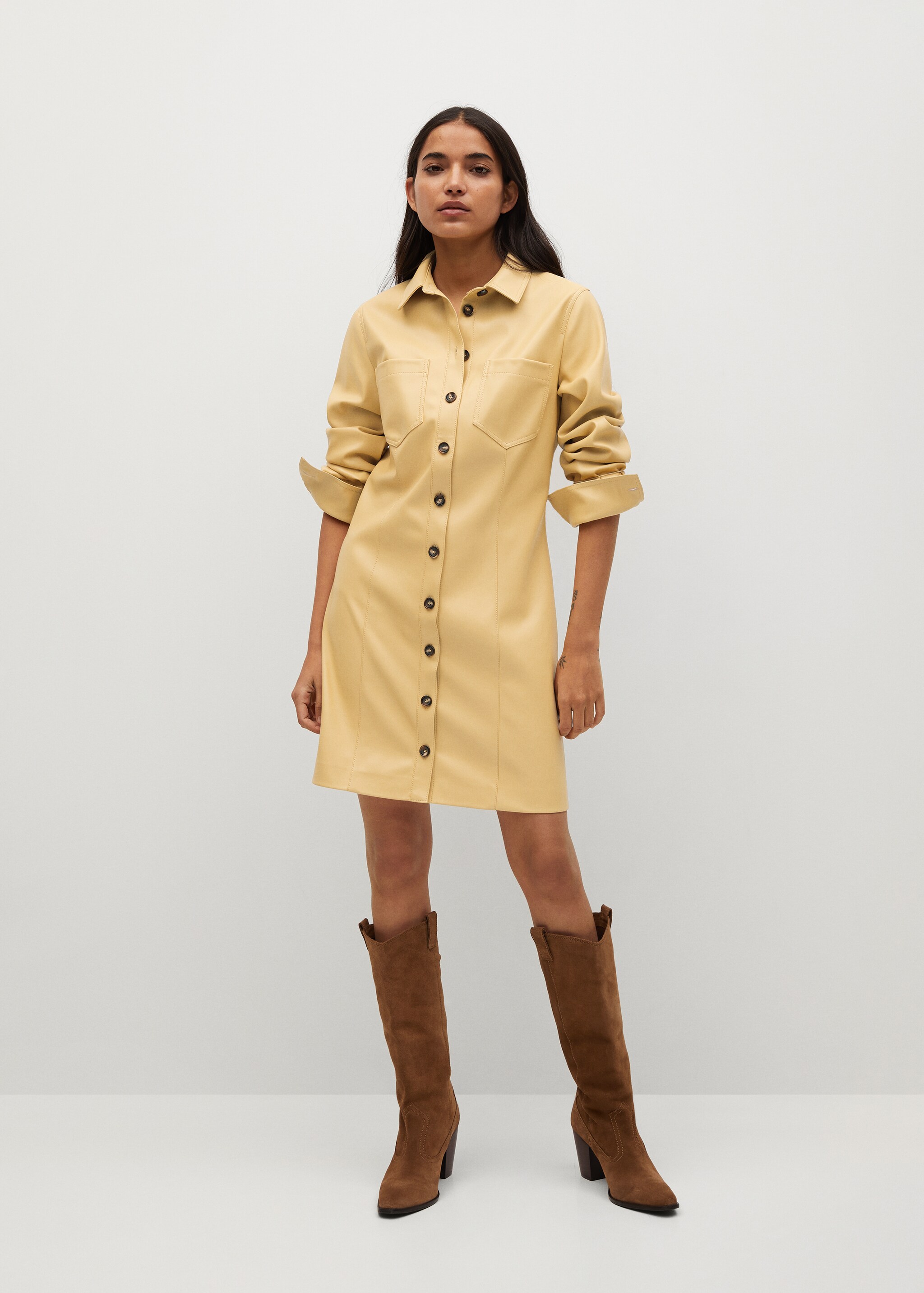 Vestido camisero efecto piel - Plano general