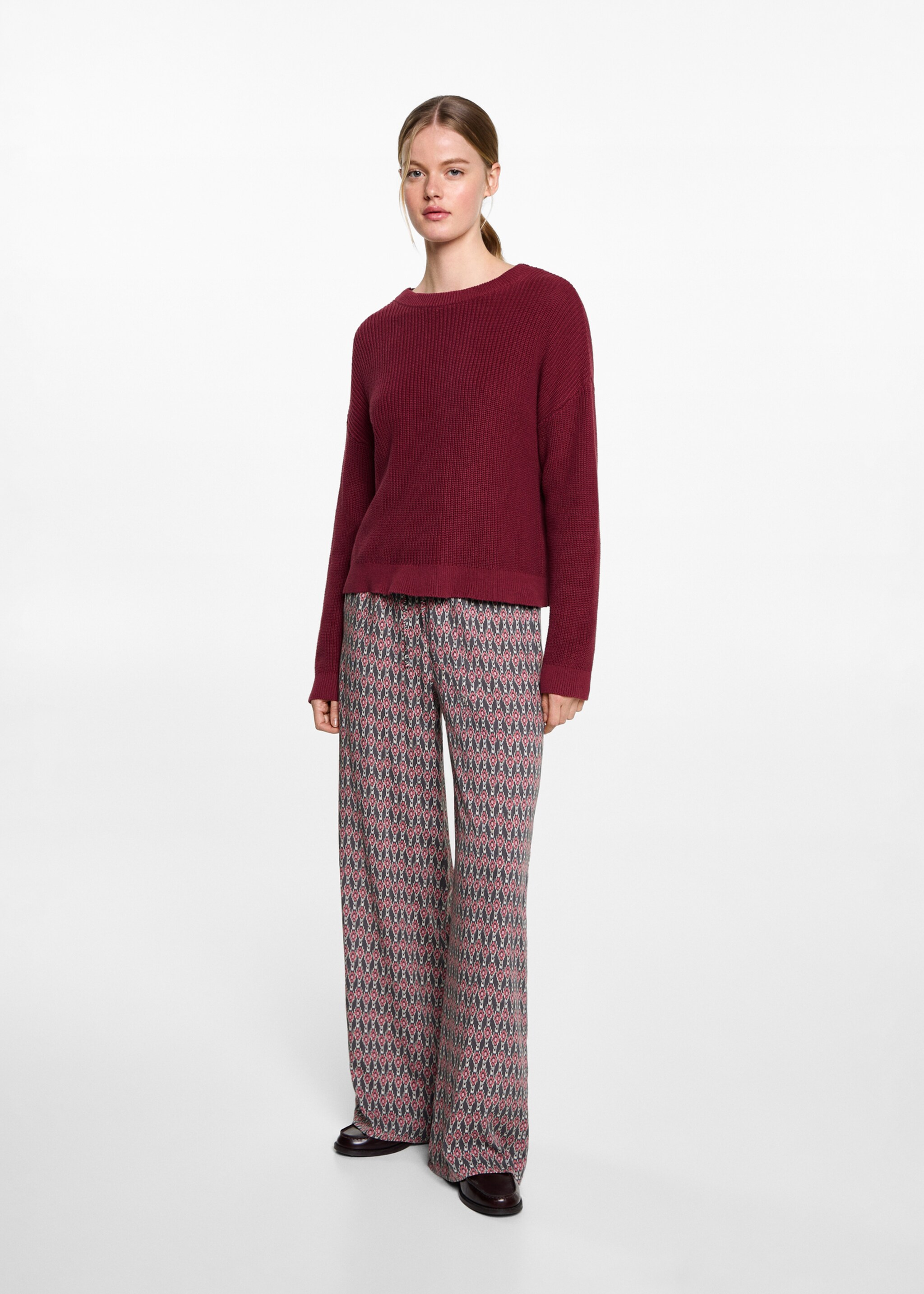 Flowy printed trousers - General plane, Maroon. Ref: 87093278-00.