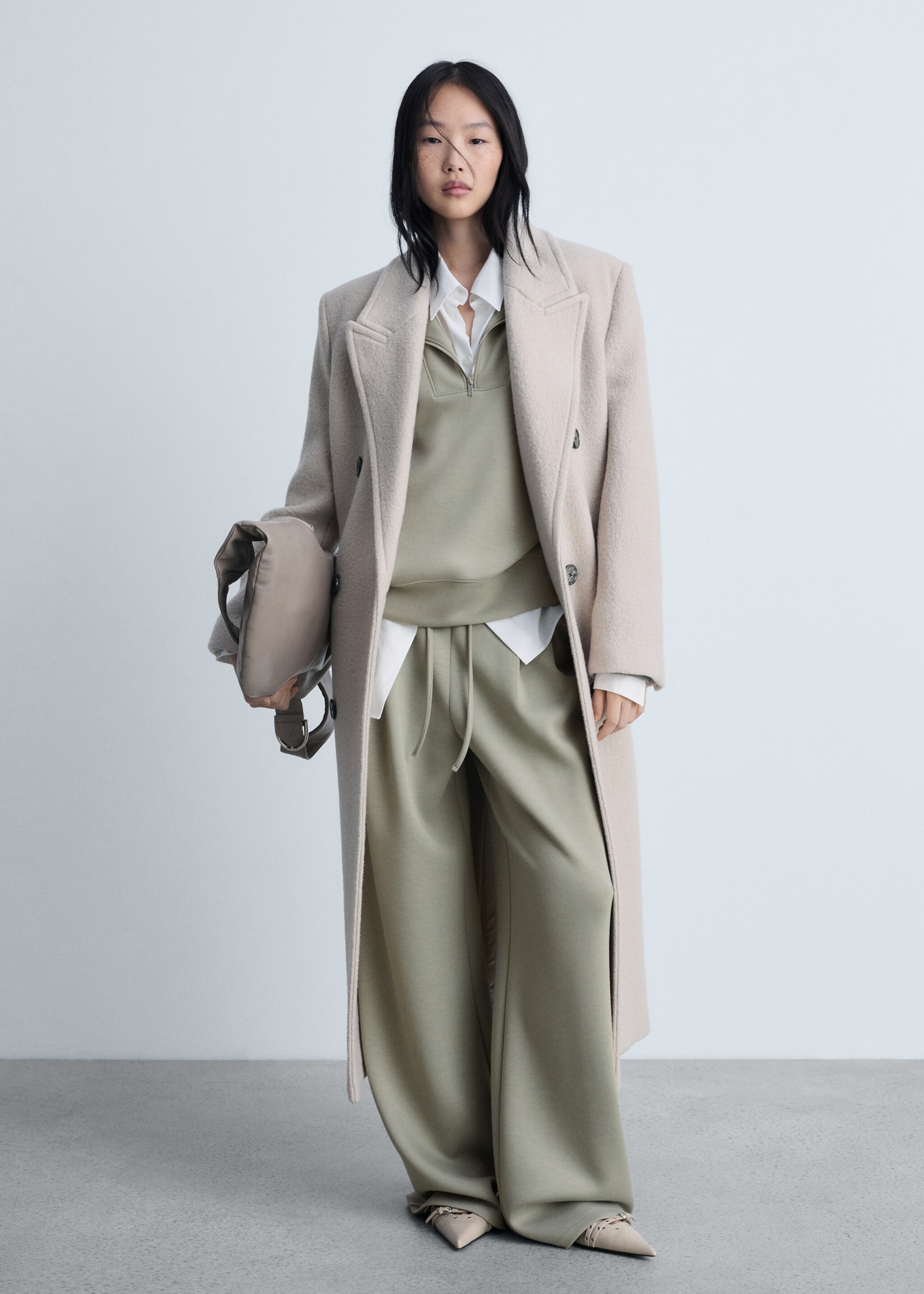 Sweat-shirt maille col zippé - Plan général, Kaki. Ref: 87093286-00.